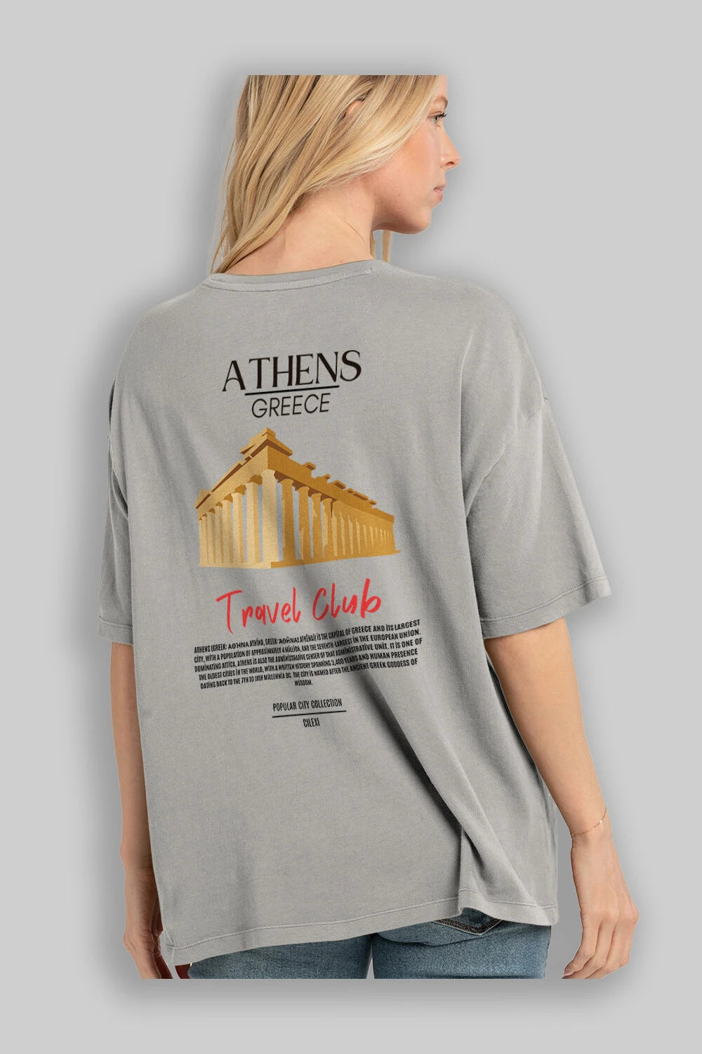 Athens Greece Arka Baskılı Oversize t-shirt Erkek Kadın Pamuk Bisiklet Yaka tişort