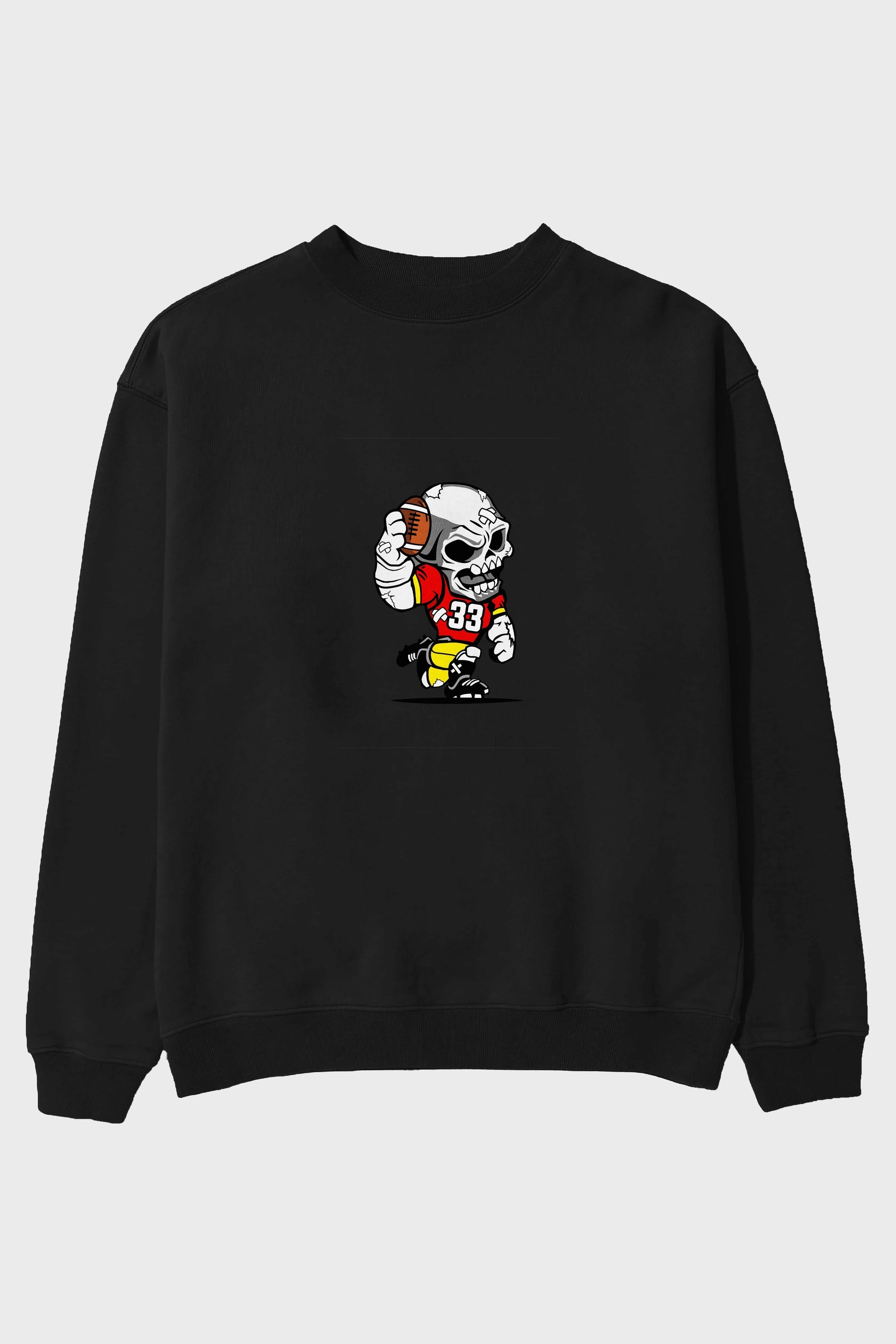 Skull Football Player Ön Baskılı Oversize Sweatshirt Erkek Kadın Unisex