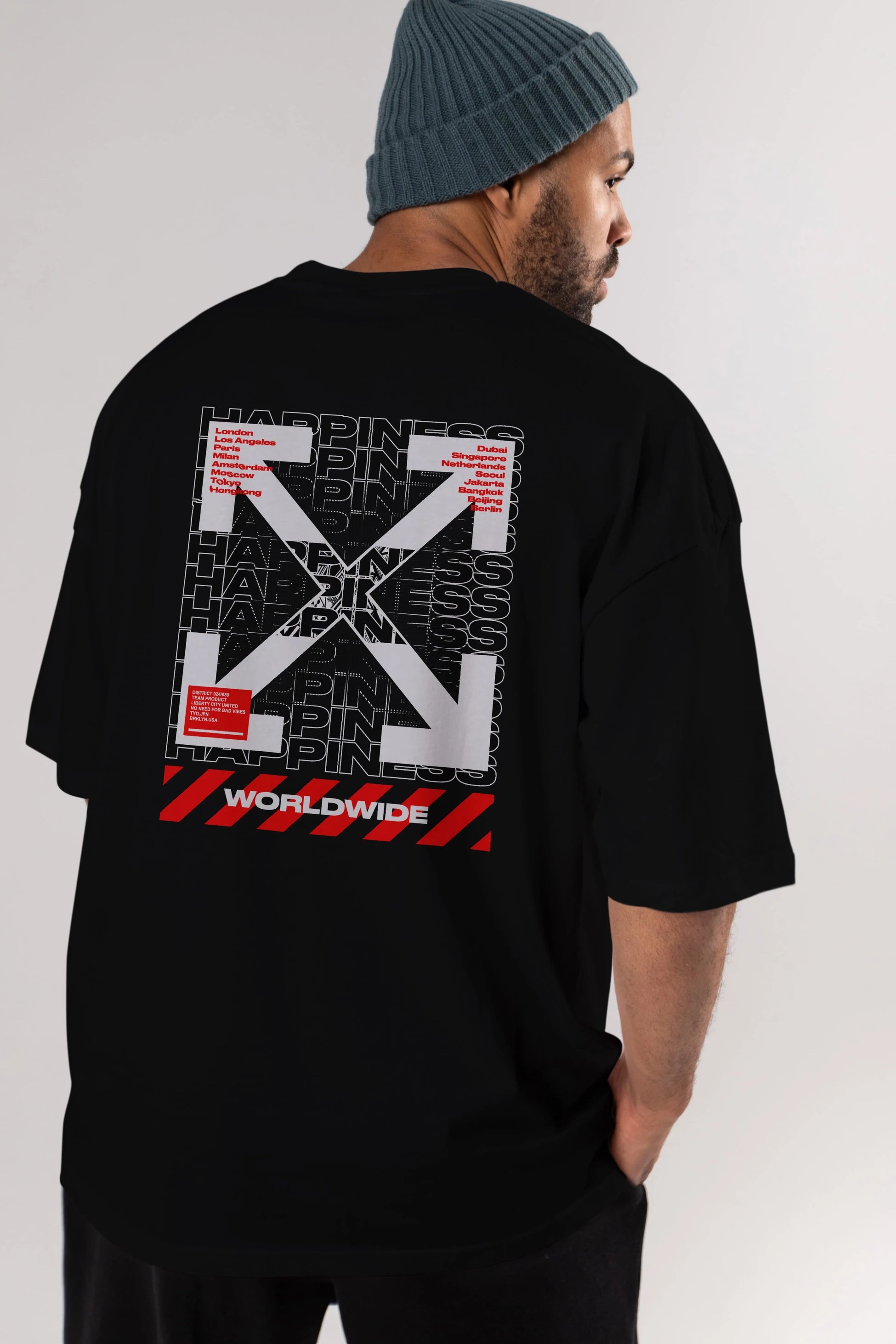 Happiness Worldwide Arka Baskılı Oversize t-shirt Erkek Kadın Unisex