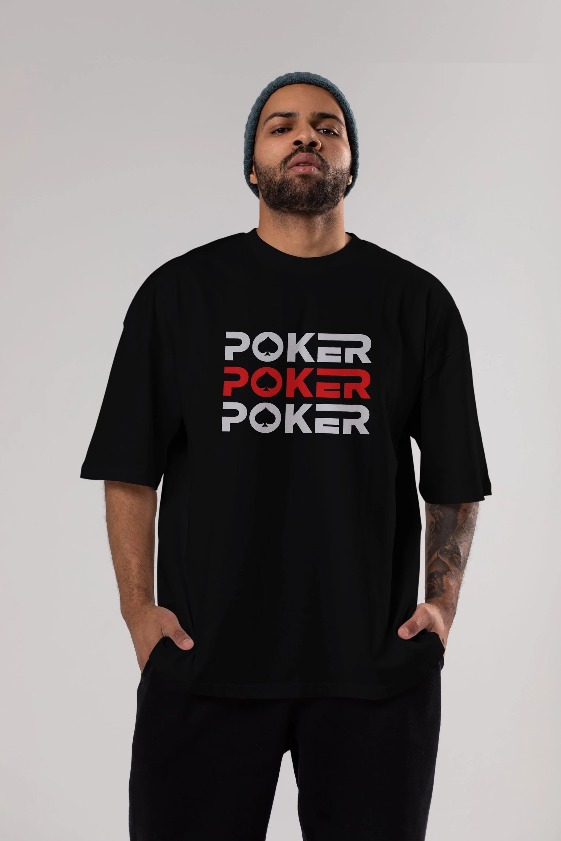 Poker Ön Baskılı Oversize t-shirt Erkek Kadın Unisex