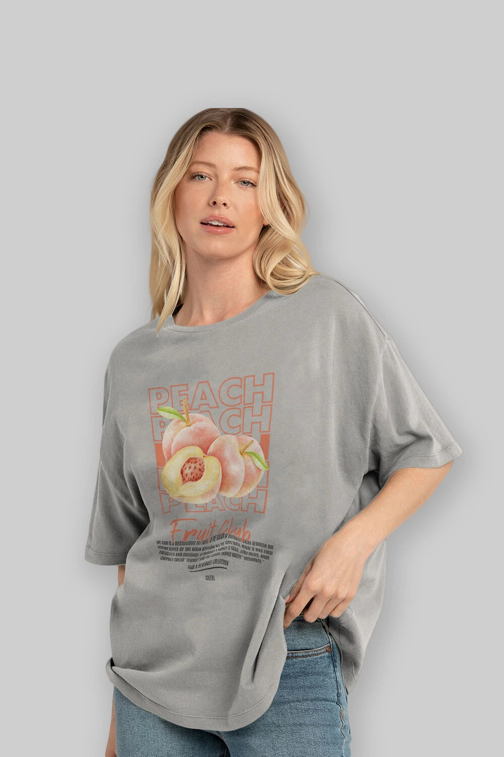 Peach Ön Baskılı Oversize t-shirt Erkek Kadın Pamuk Bisiklet Yaka tişort