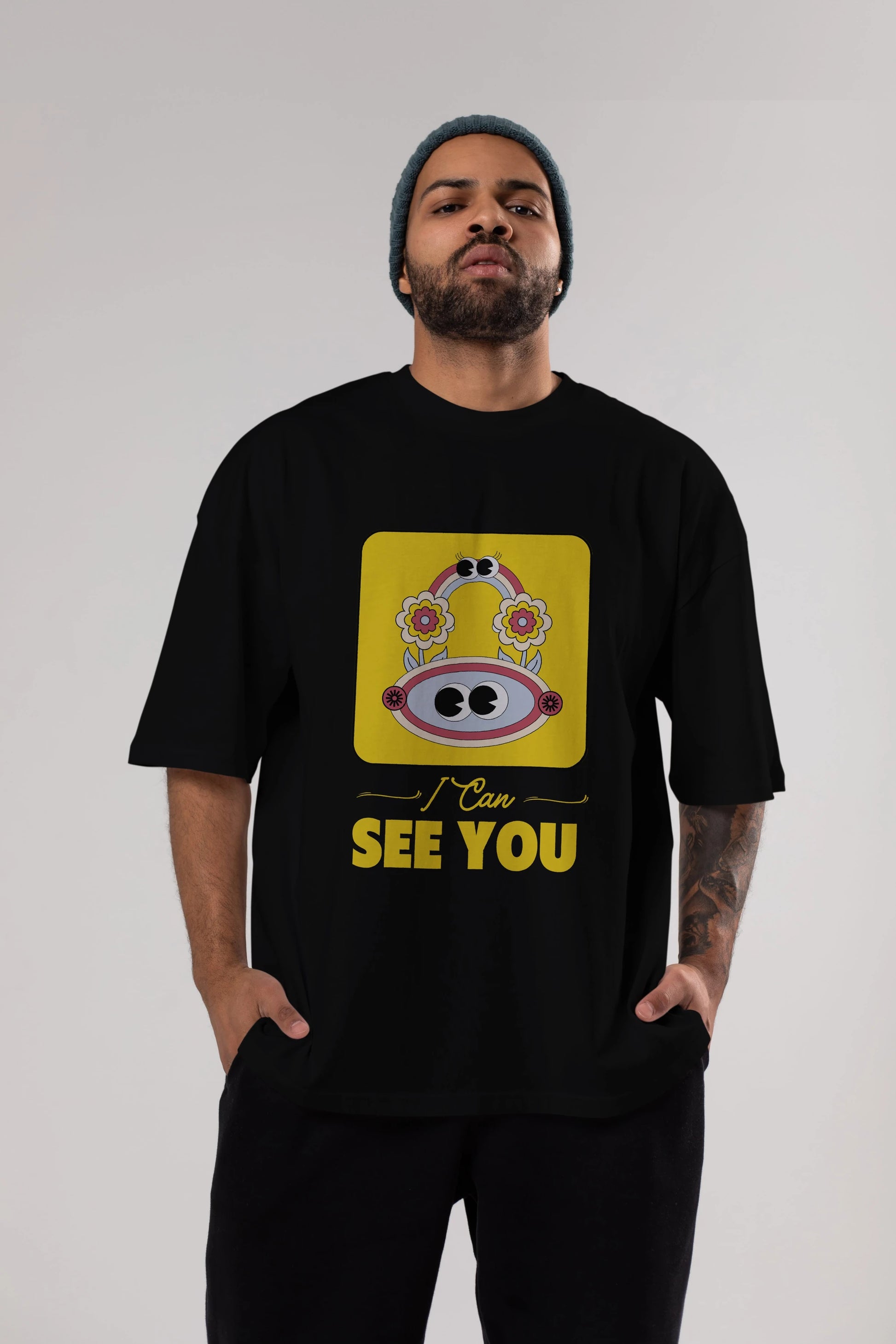 I Can See You Yazılı Ön Baskılı Oversize t-shirt Erkek Kadın Unisex