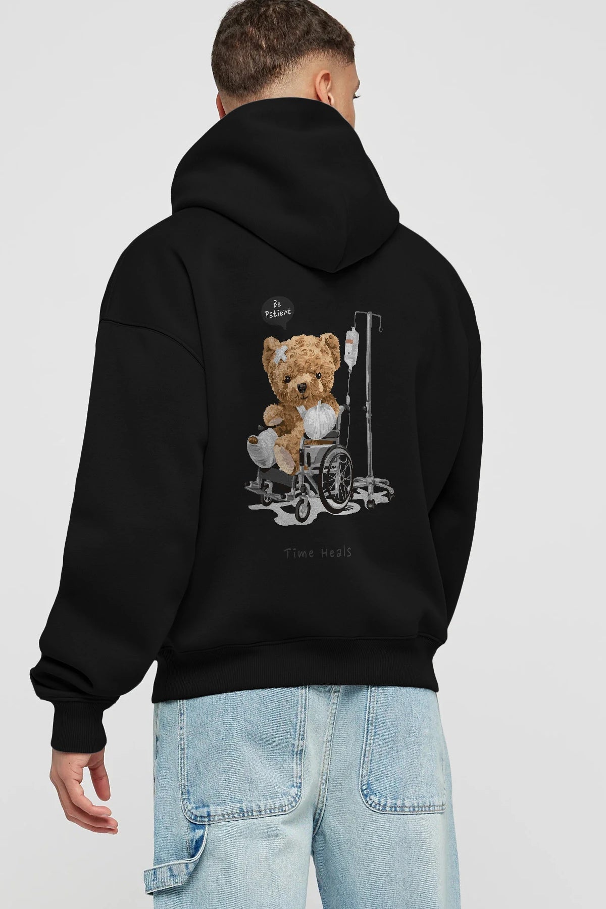 Teddy Bear Time Heals Arka Baskılı Hoodie Oversize Kapüşonlu Sweatshirt Erkek Kadın Unisex