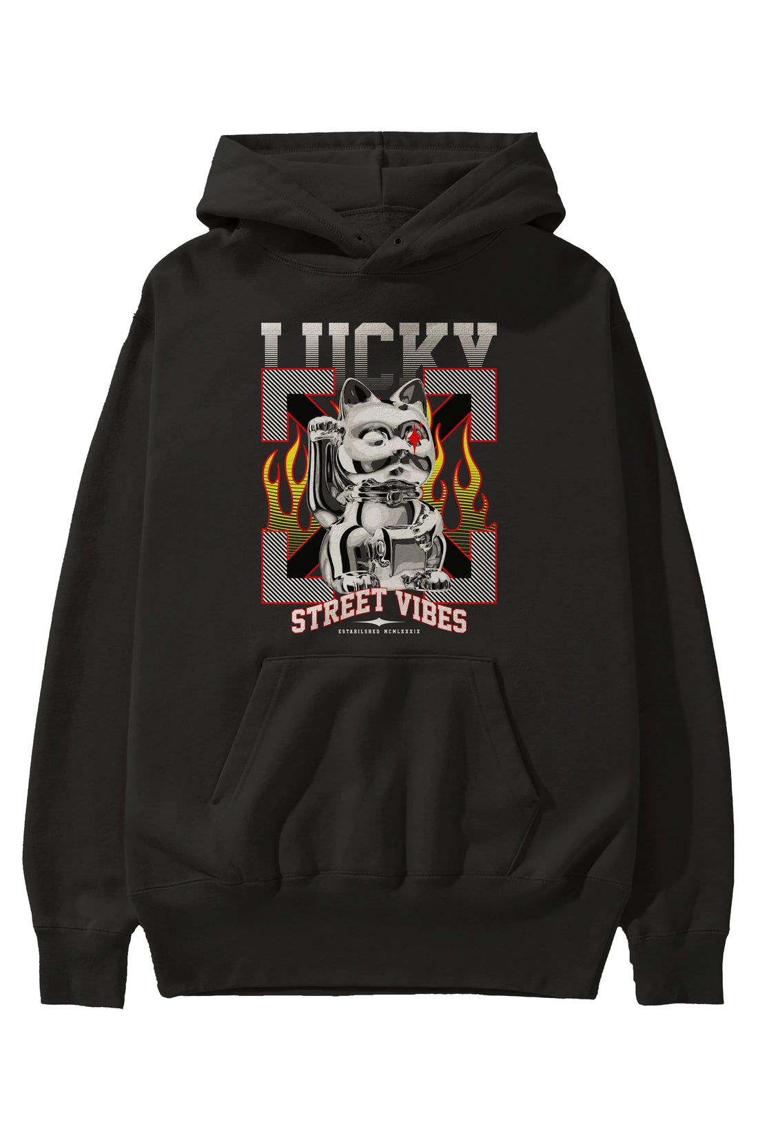 Lucky Street Vibes Ön Baskılı Hoodie Oversize Kapüşonlu Sweatshirt Erkek Kadın Unisex