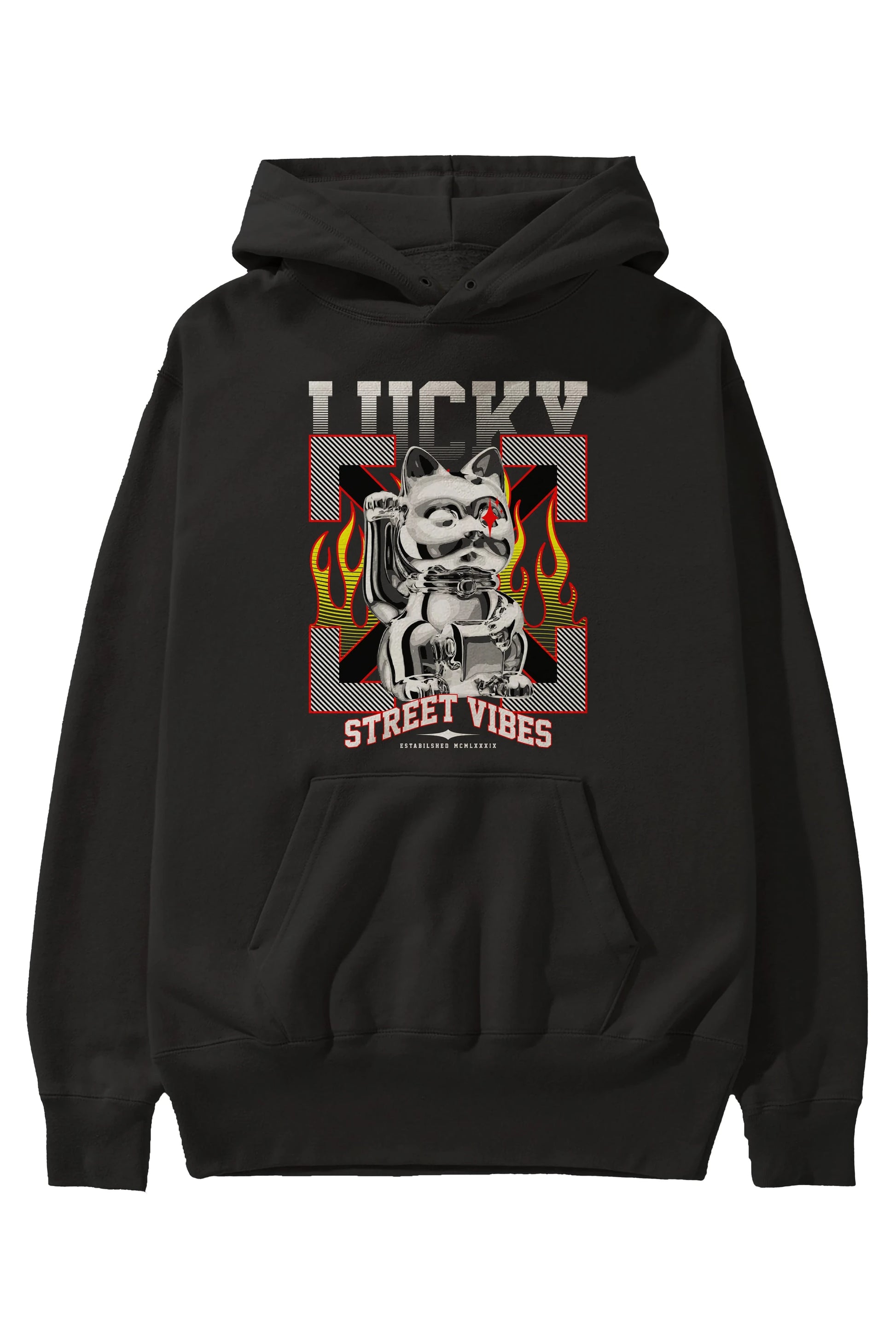 Lucky Street Vibes Ön Baskılı Hoodie Oversize Kapüşonlu Sweatshirt Erkek Kadın Unisex