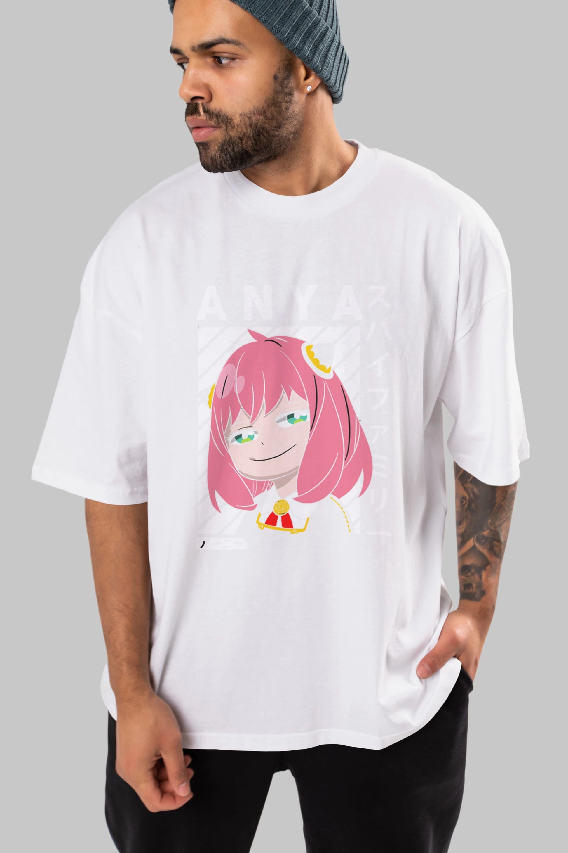 Anya SPYX FAMILY Anime Ön Baskılı Oversize t-shirt %100 pamuk Erkek Kadın Unisex