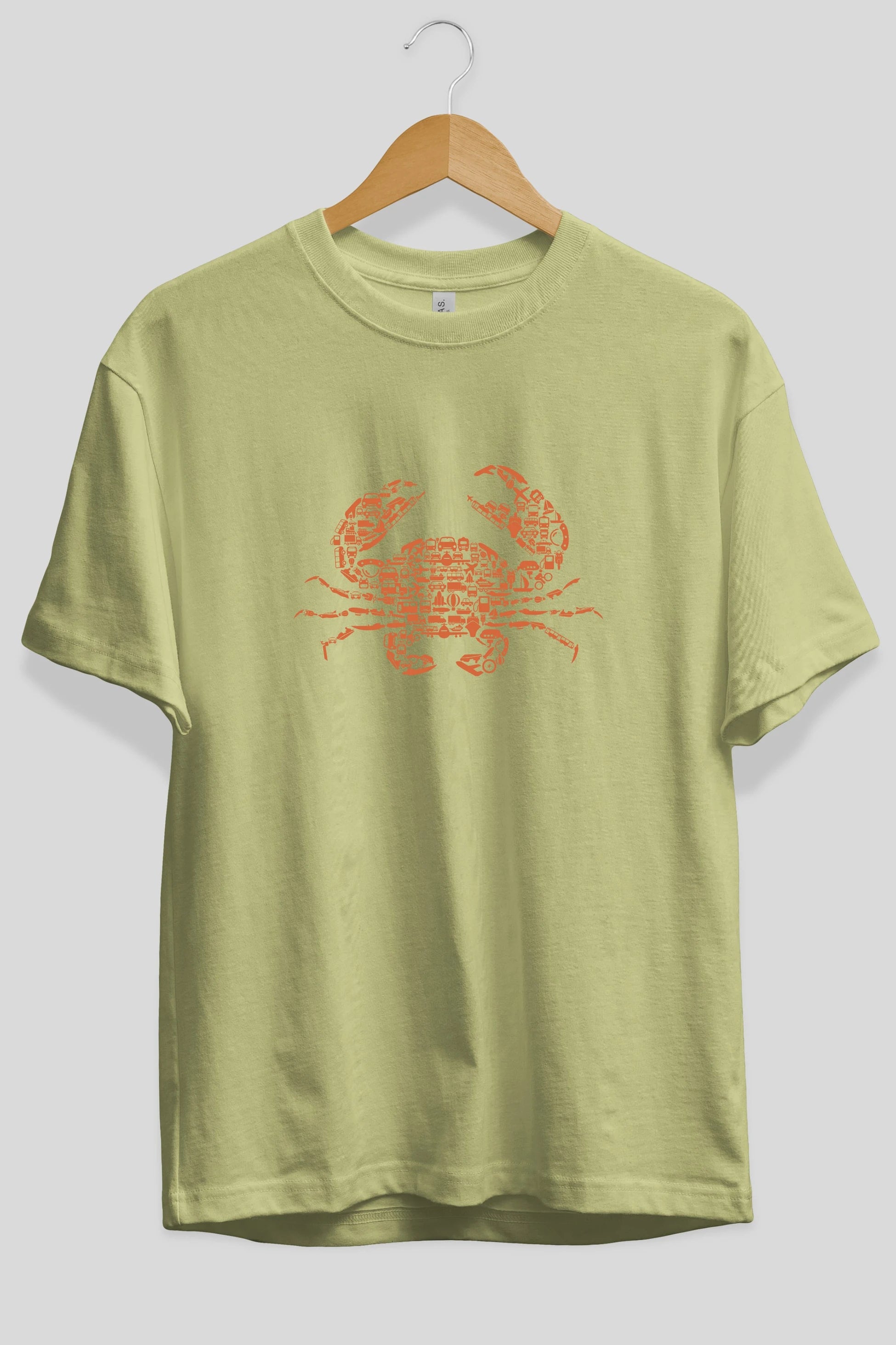 Crab Ön Baskılı Oversize t-shirt %100 pamuk Erkek Kadın Unisex