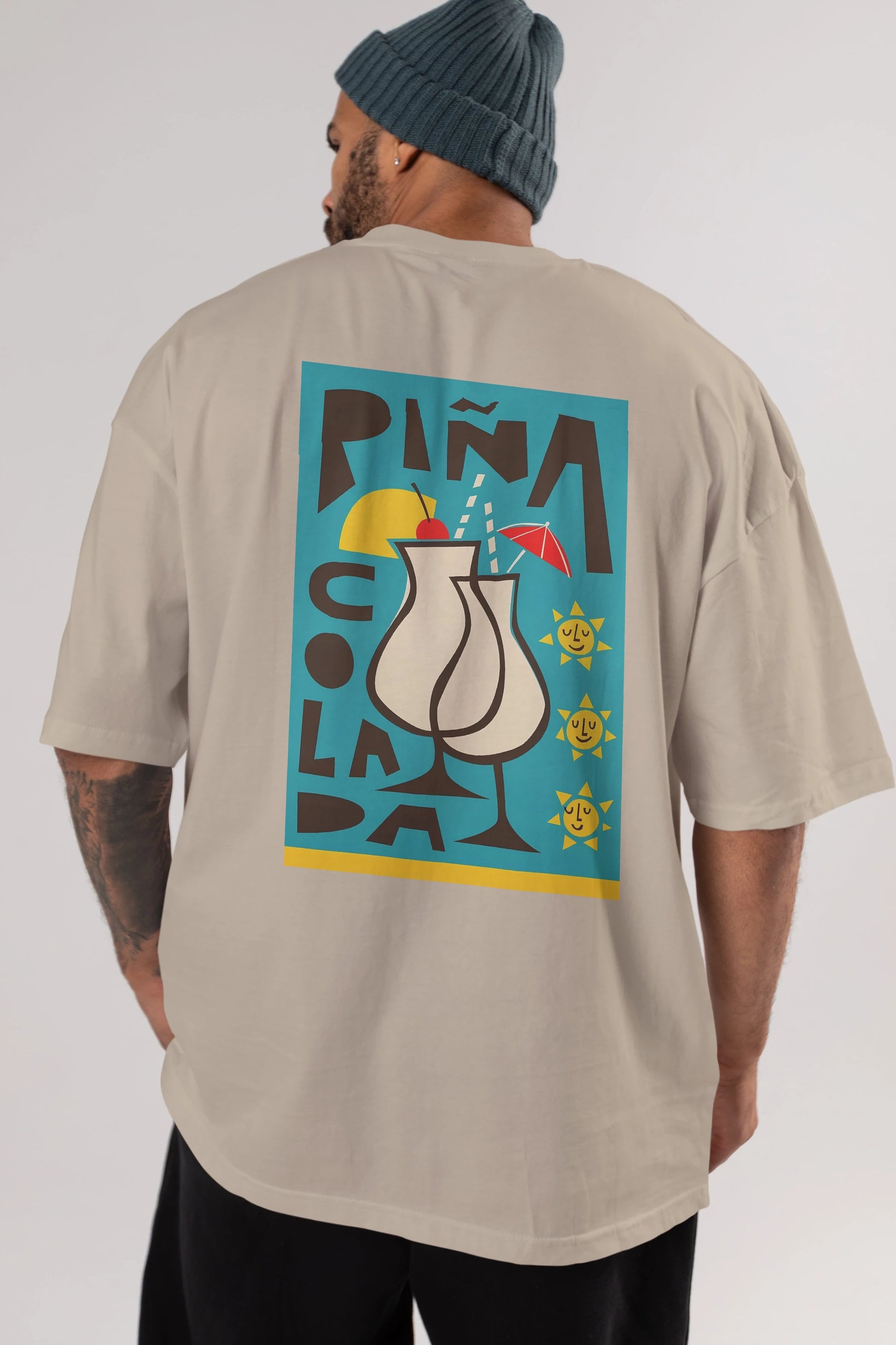 Pina Colada 4 Arka Baskılı Oversize t-shirt Erkek Kadın Unisex %100 Pamuk Bisiklet Yaka tişort