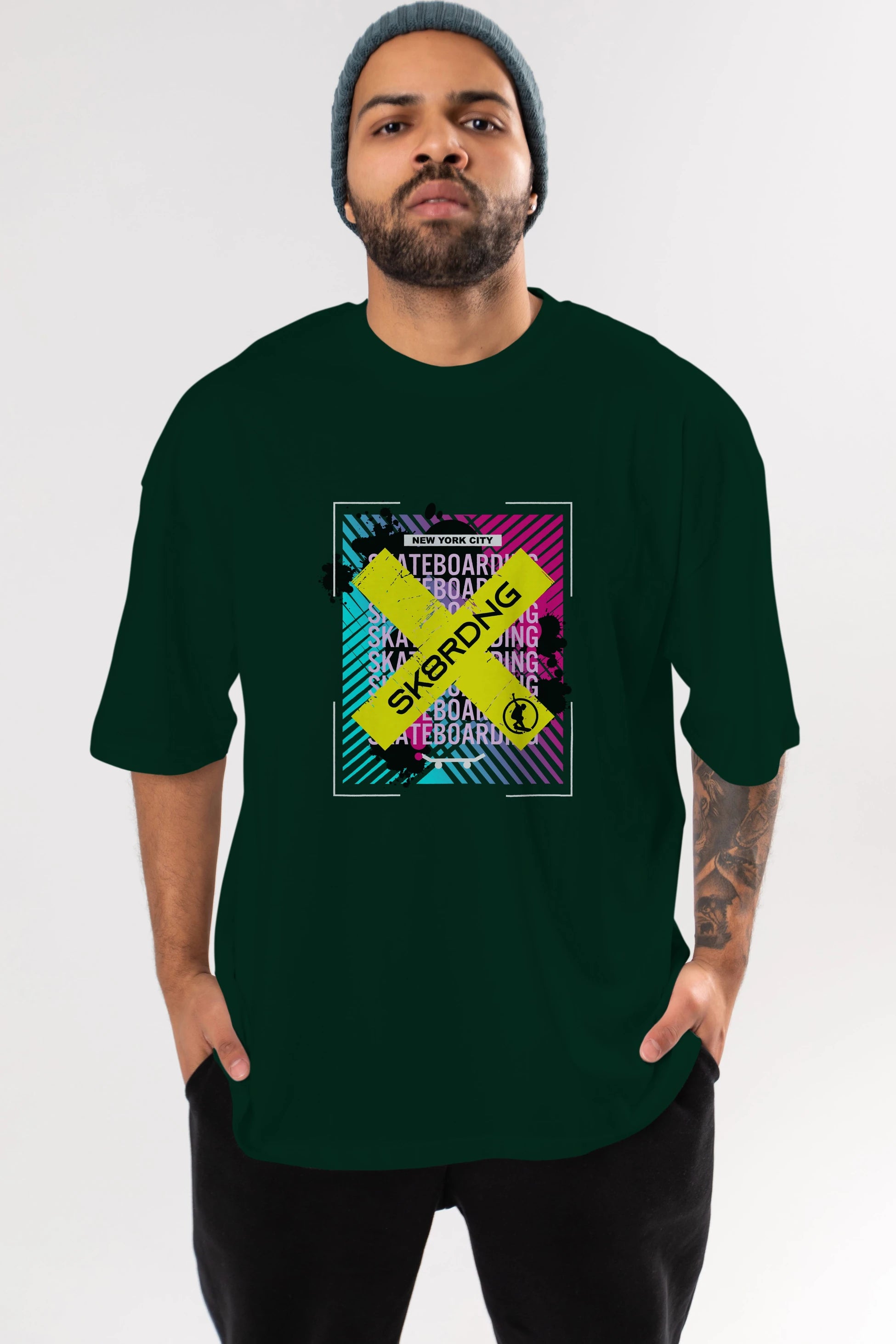 Skatebording Ön Baskılı Oversize t-shirt Erkek Kadın Unisex