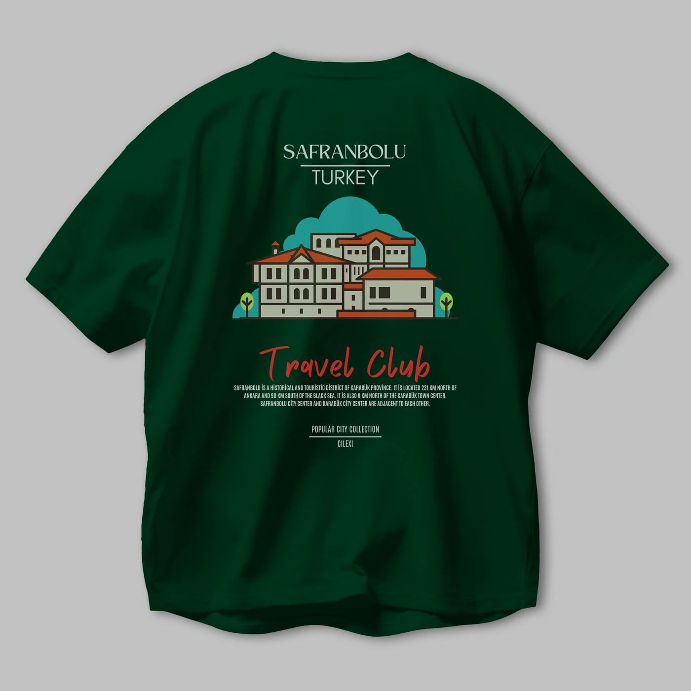 Safranbolu Turkey Arka Baskılı Oversize t-shirt Erkek Kadın Pamuk Bisiklet Yaka tişort