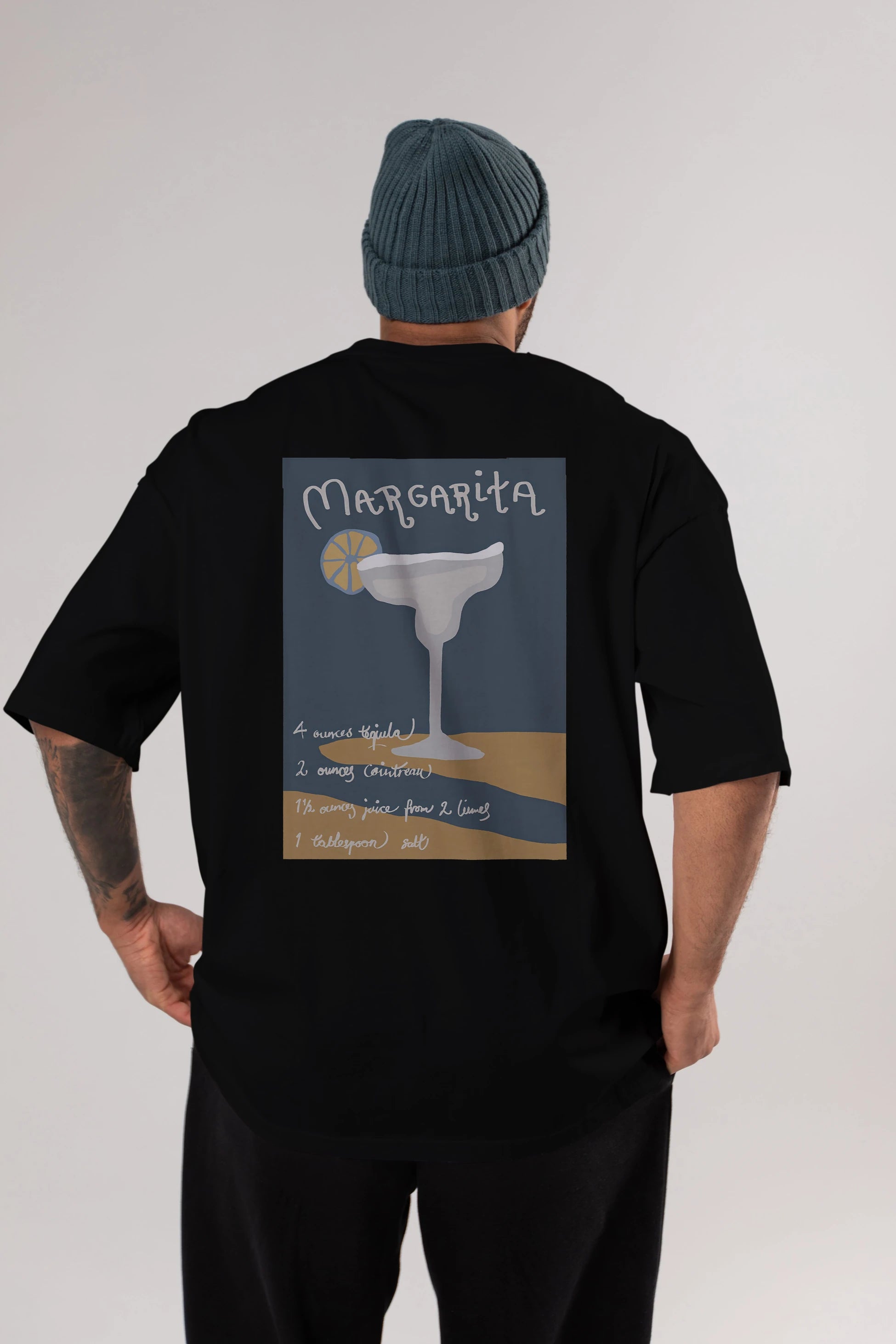 Margarita 2 Arka Baskılı Oversize t-shirt Erkek Kadın Unisex %100 Pamuk Bisiklet Yaka tişort