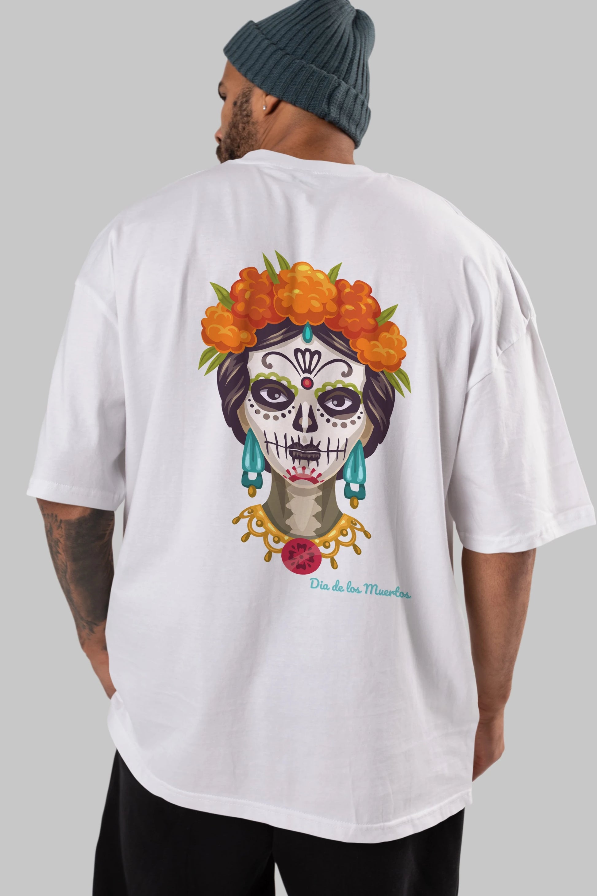 Dia de los Muertos 2 Arka Baskılı Oversize t-shirt Erkek Kadın Unisex