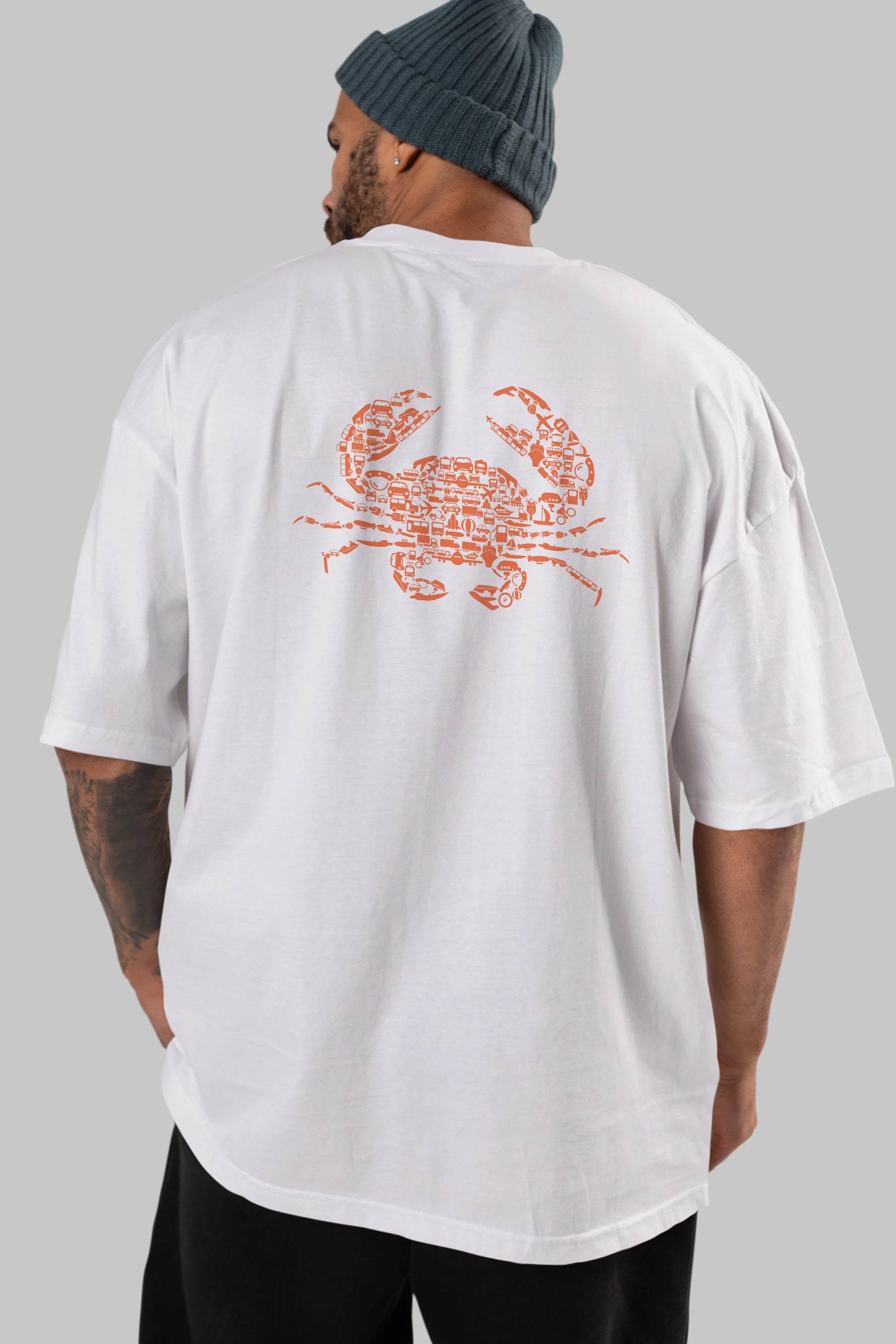 Crab Arka Baskılı Oversize t-shirt %100 pamuk Erkek Kadın Unisex