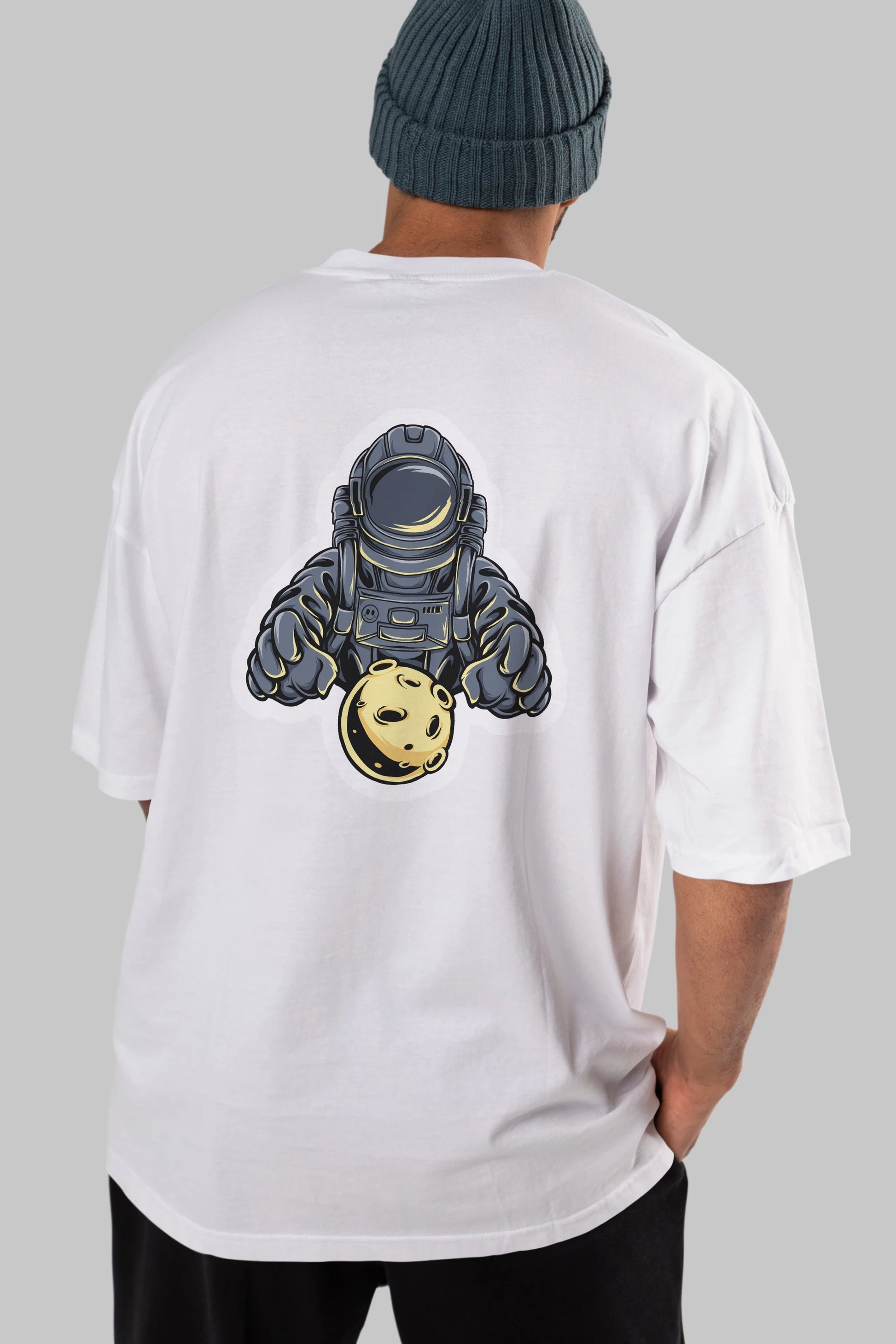 Astromoon sticker Arka Baskılı Oversize t-shirt Erkek Kadın Unisex