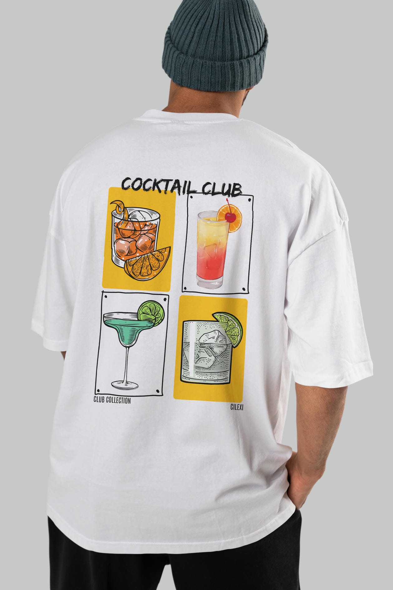 Cocktail Club Arka Baskılı Oversize t-shirt Erkek Kadın %100 Pamuk Bisiklet Yaka tişort