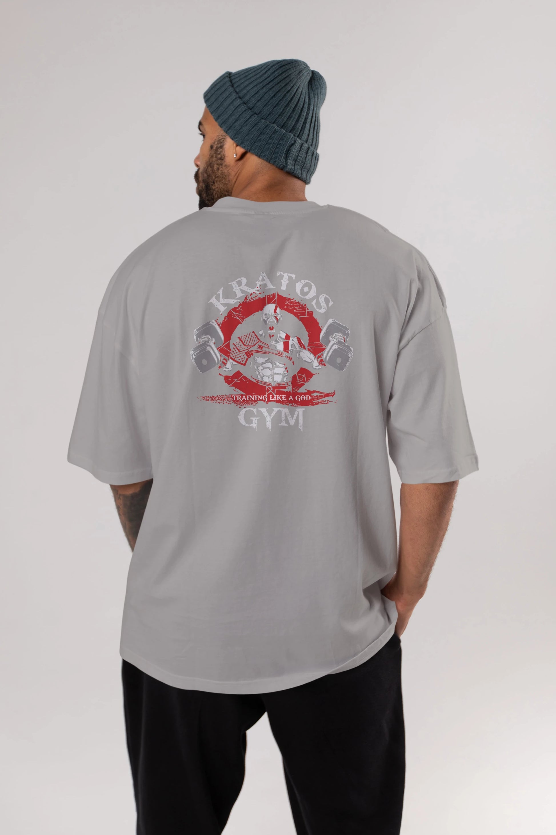 Kratos GYM Arka Baskılı Oversize t-shirt Erkek Kadın Unisex %100 Pamuk Bisiklet Yaka tişort