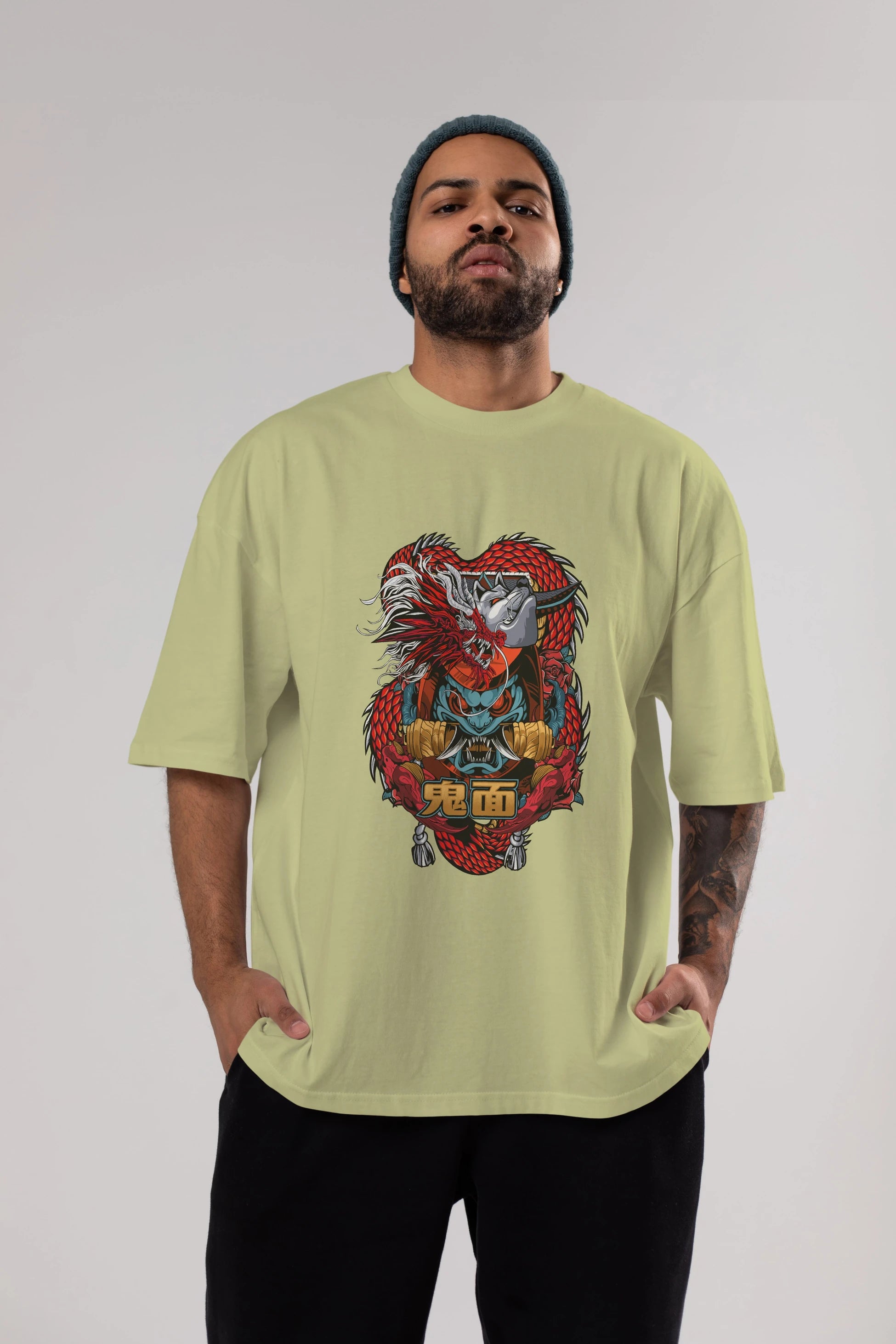 TRIBAL Anime Ön Baskılı Oversize t-shirt %100 pamuk Erkek Kadın Unisex