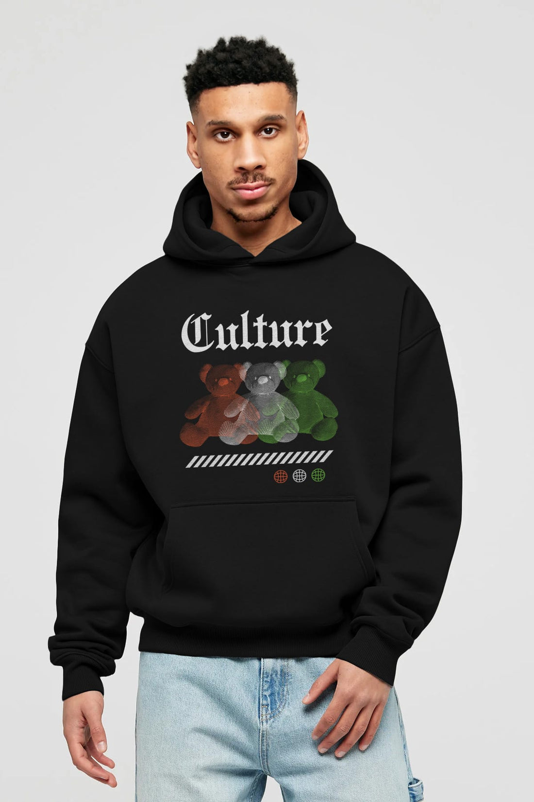 Culture Bear Ön Baskılı Hoodie Oversize Kapüşonlu Sweatshirt Erkek Kadın Unisex