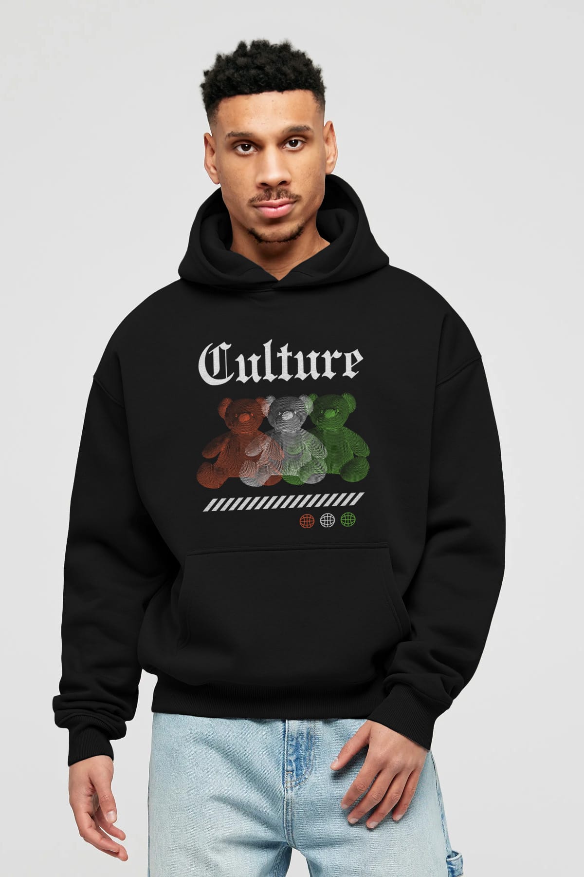 Culture Bear Ön Baskılı Hoodie Oversize Kapüşonlu Sweatshirt Erkek Kadın Unisex