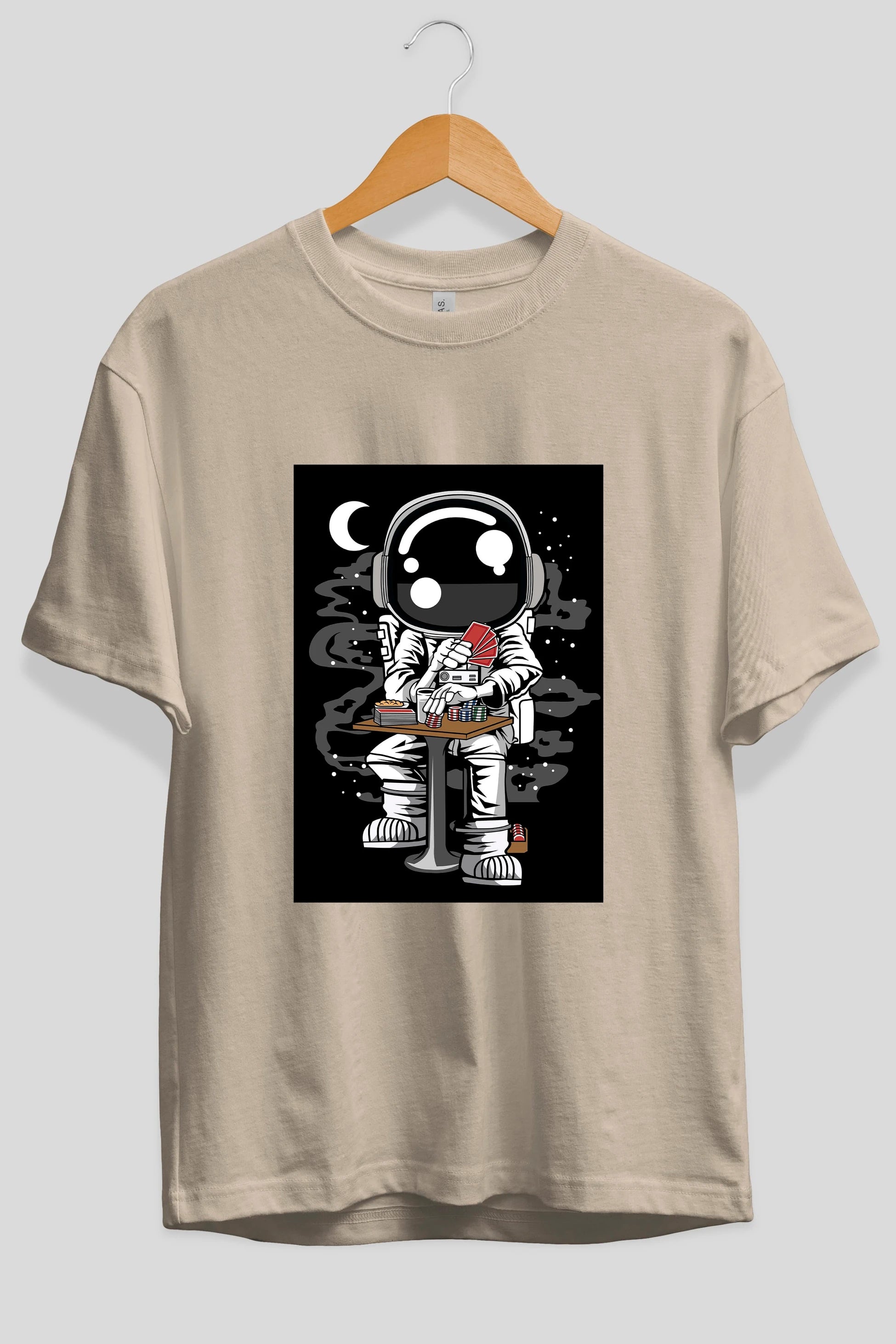 Astronaut Gambler Ön Baskılı Oversize t-shirt Erkek Kadın Unisex