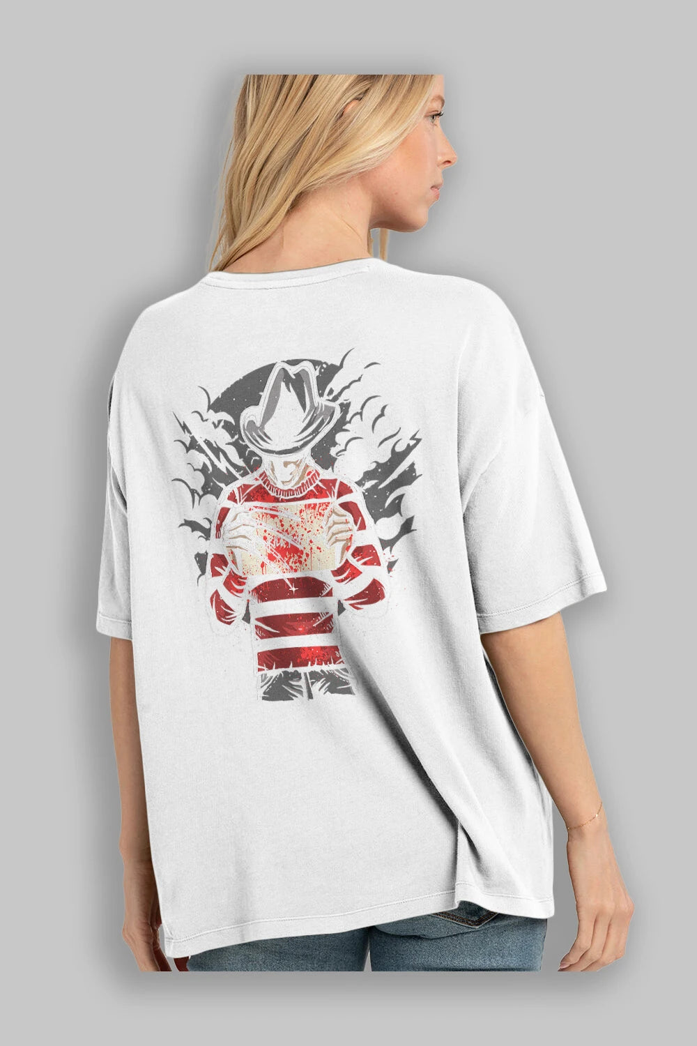 Freddy Will Kill For Food Arka Baskılı Oversize t-shirt Erkek Kadın Unisex %100 Pamuk
