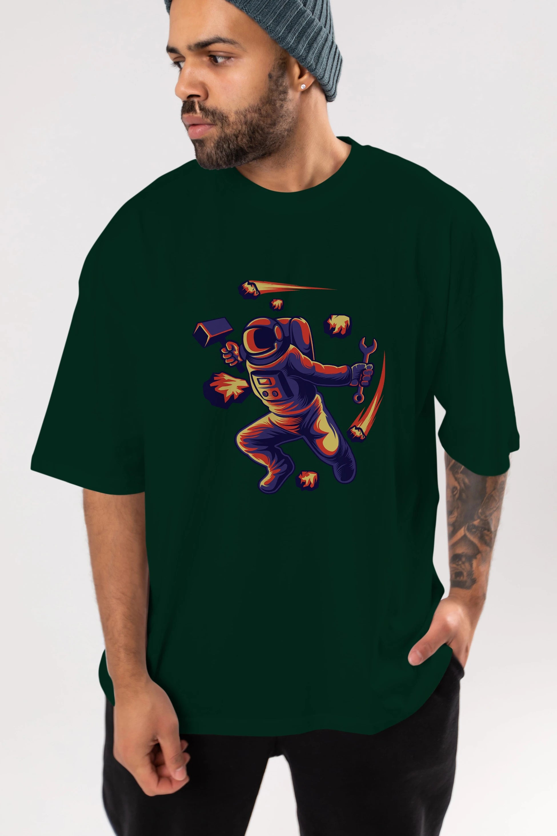 Astronaut Block Meteor Ön Baskılı Oversize t-shirt Erkek Kadın Unisex