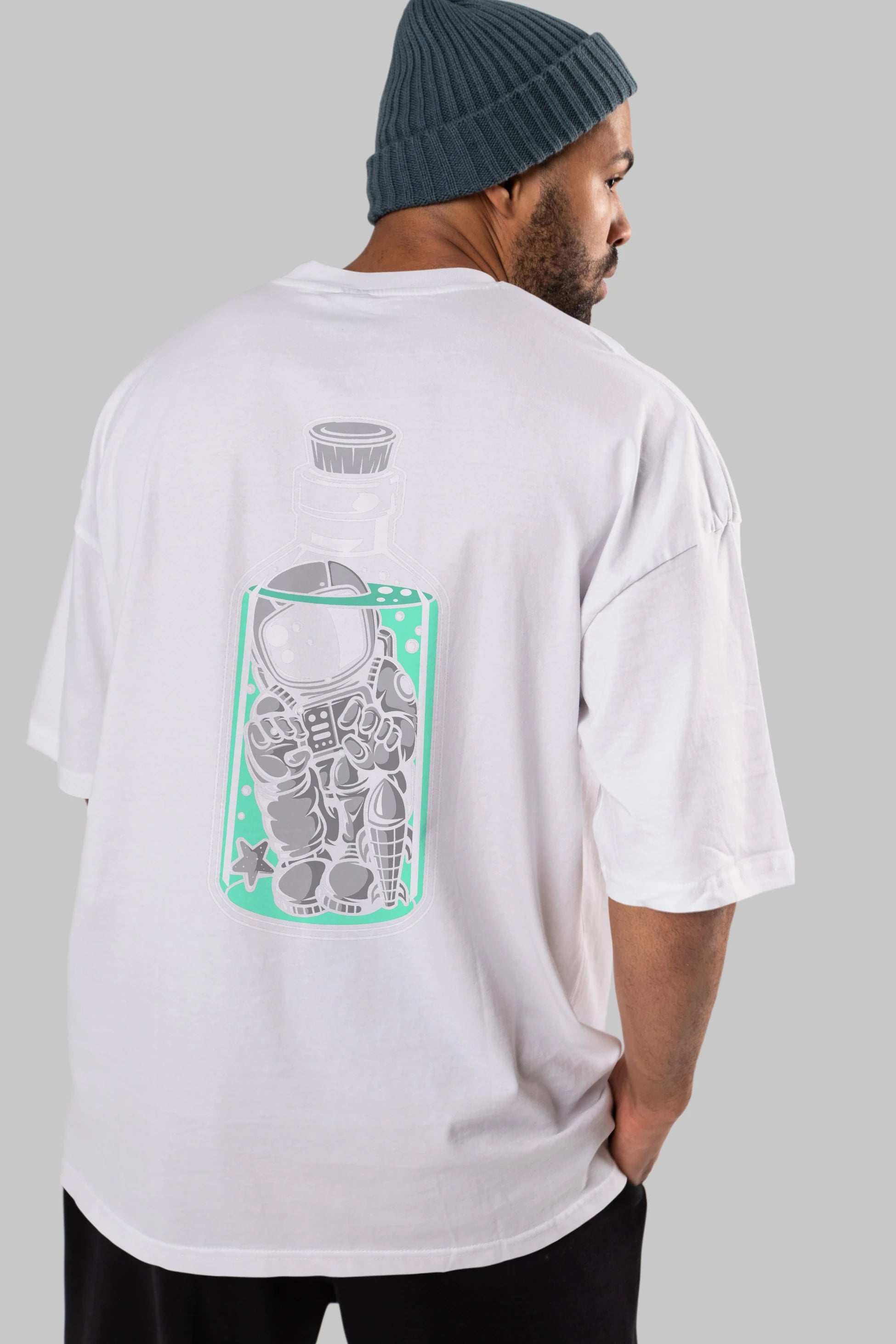 Astronaut in The Bottle Arka Baskılı Oversize t-shirt Erkek Kadın Unisex