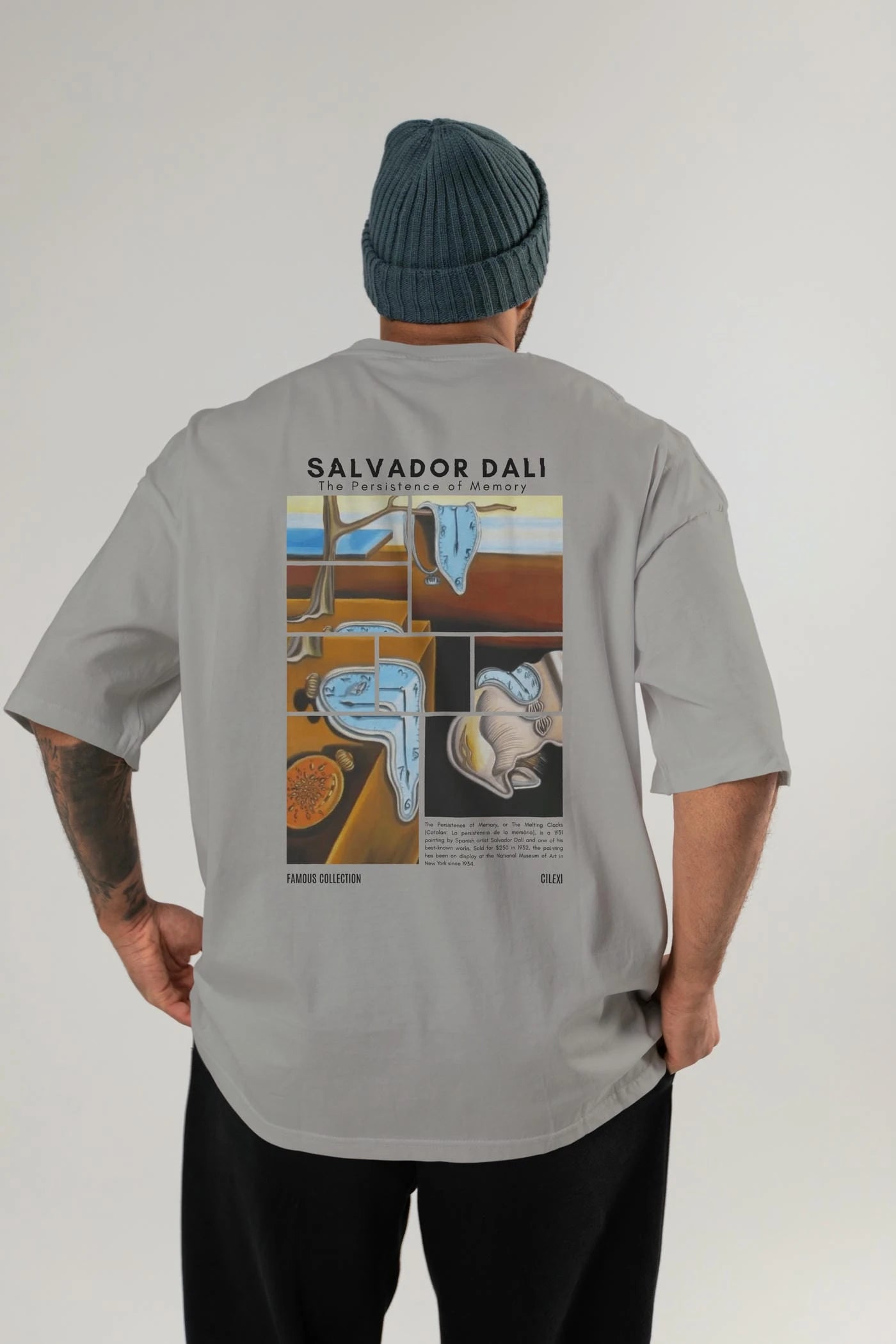 Salvador Dali Arka Baskılı Oversize t-shirt Erkek Kadın Bisiklet Yaka Pamuk tişort