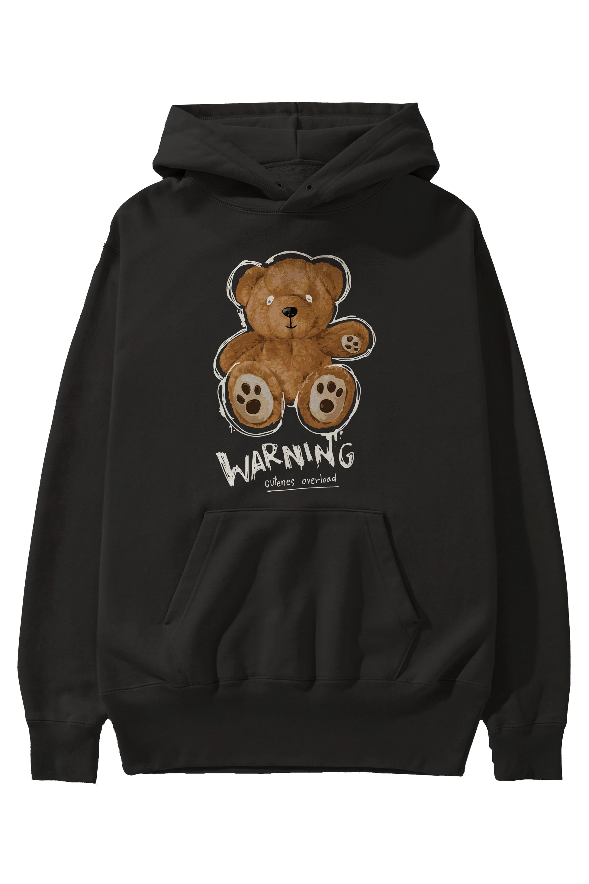 Warning Cuteness Bear Ön Baskılı Hoodie Oversize Kapüşonlu Sweatshirt Erkek Kadın Unisex