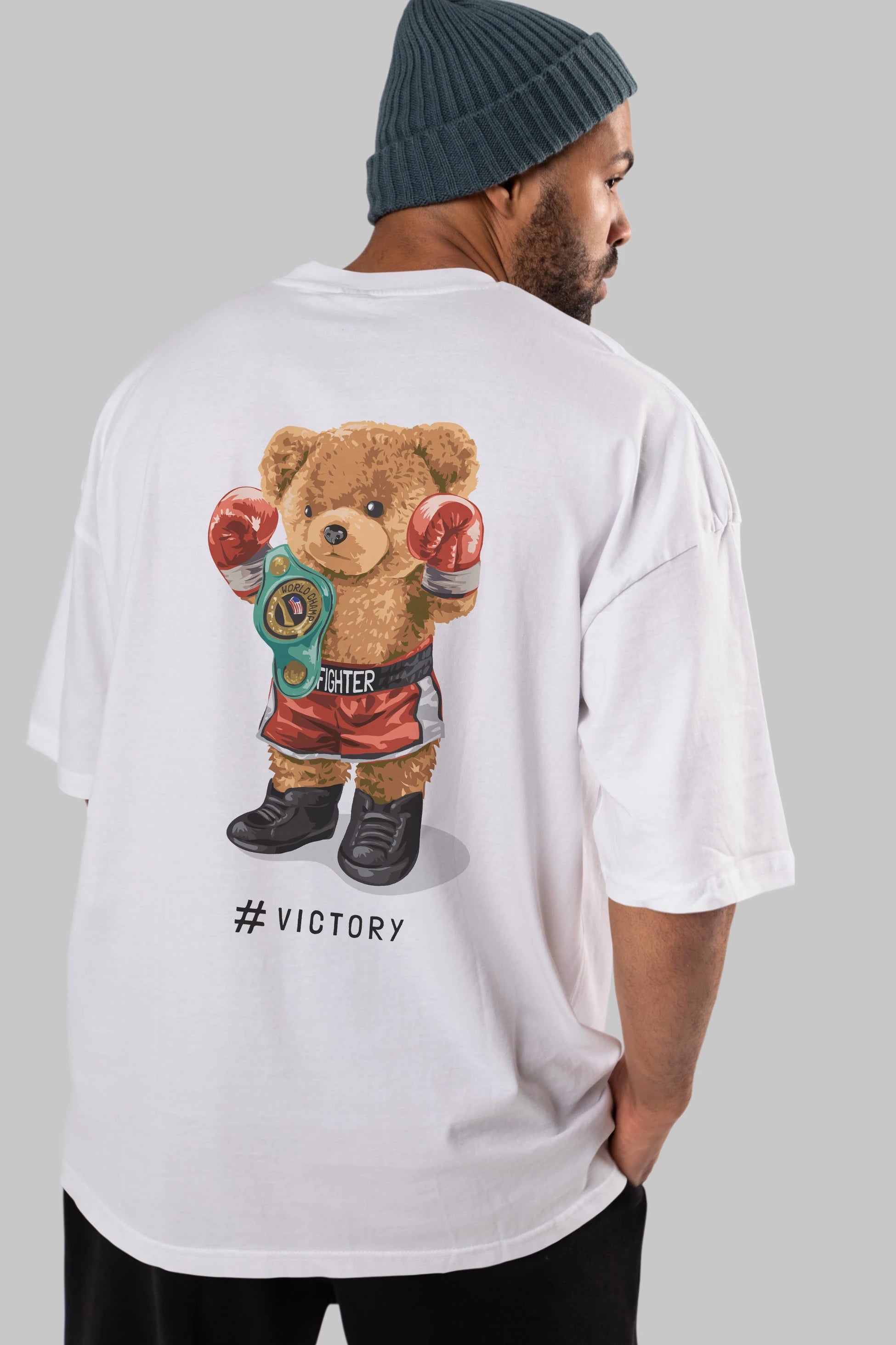 Teddy Bear Victory Arka Baskılı Oversize t-shirt Erkek Kadın Unisex %100 Pamuk