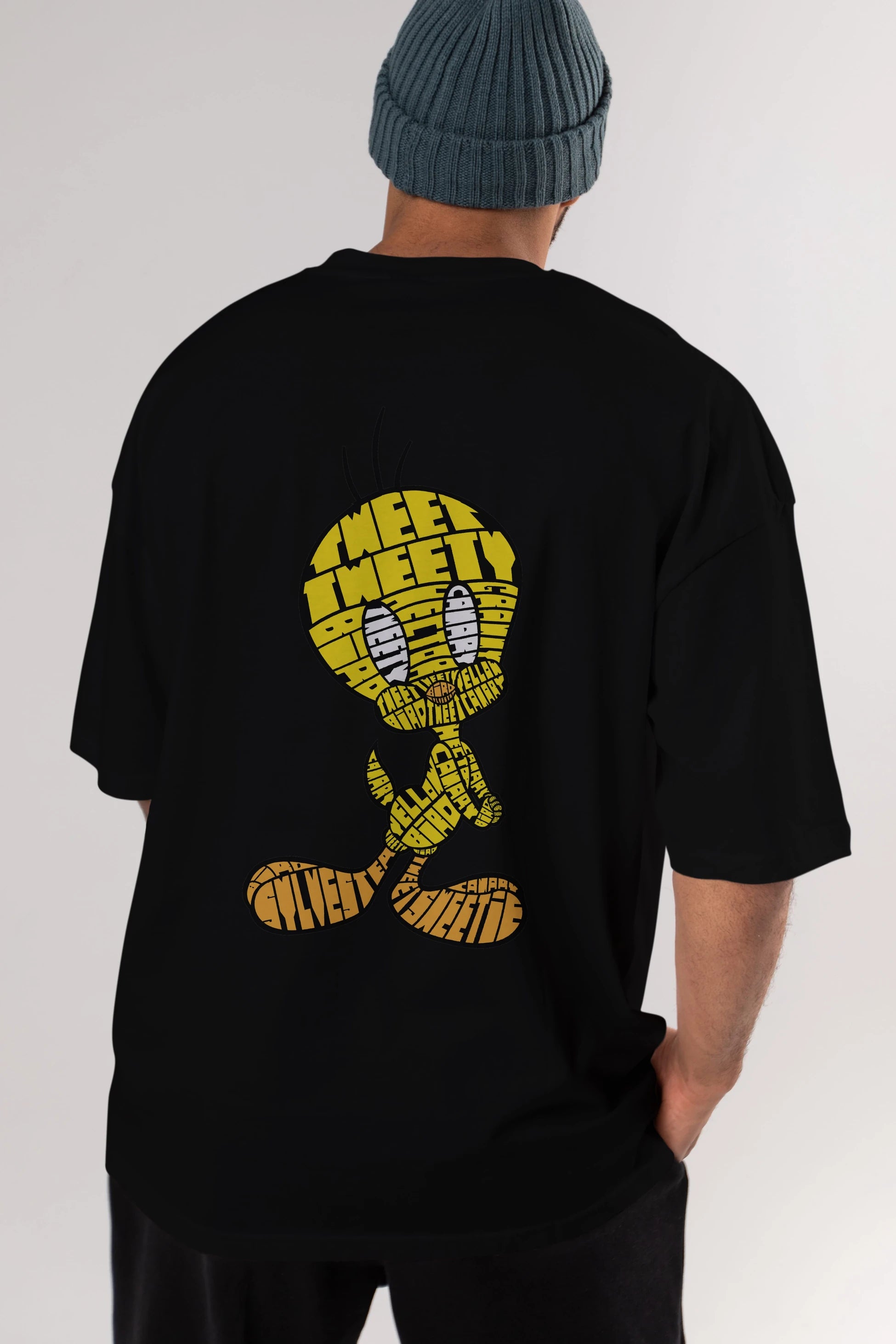 Tweety Arka Baskılı Oversize t-shirt %100 pamuk Erkek Kadın Unisex