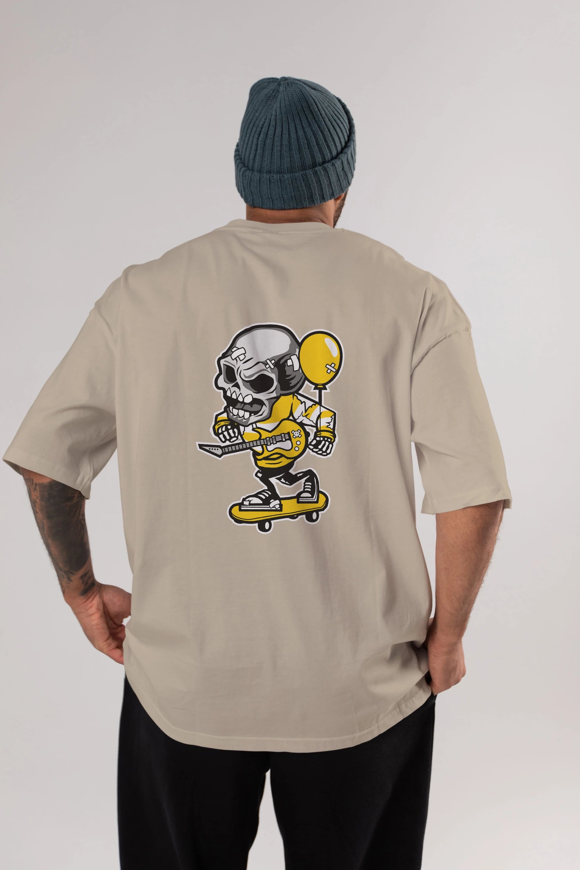Skull Skater Arka Baskılı Oversize t-shirt Erkek Kadın Unisex %100 Pamuk tişort