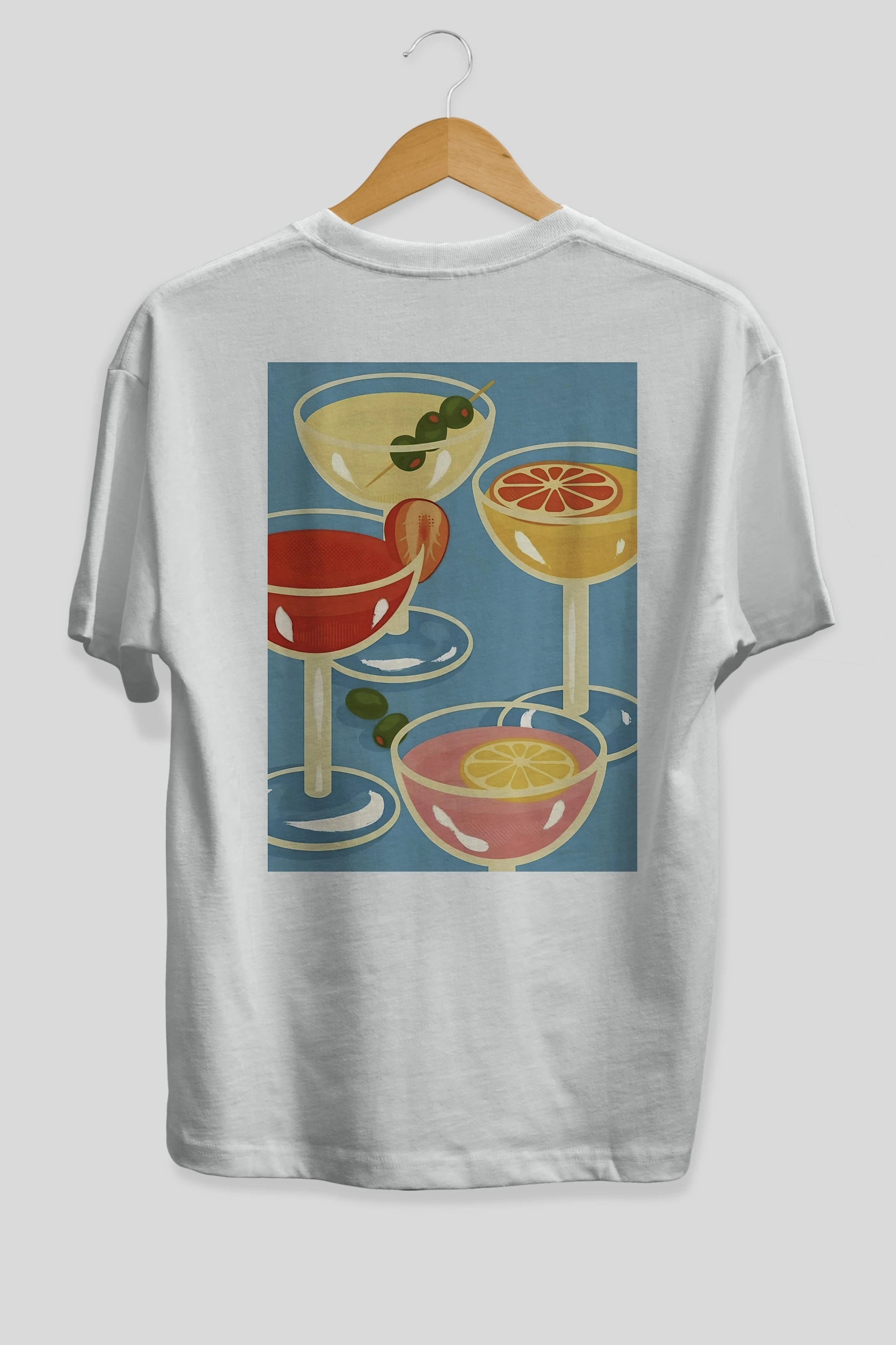 Cocktails Arka Baskılı Oversize t-shirt Erkek Kadın Unisex %100 Pamuk Bisiklet Yaka tişort