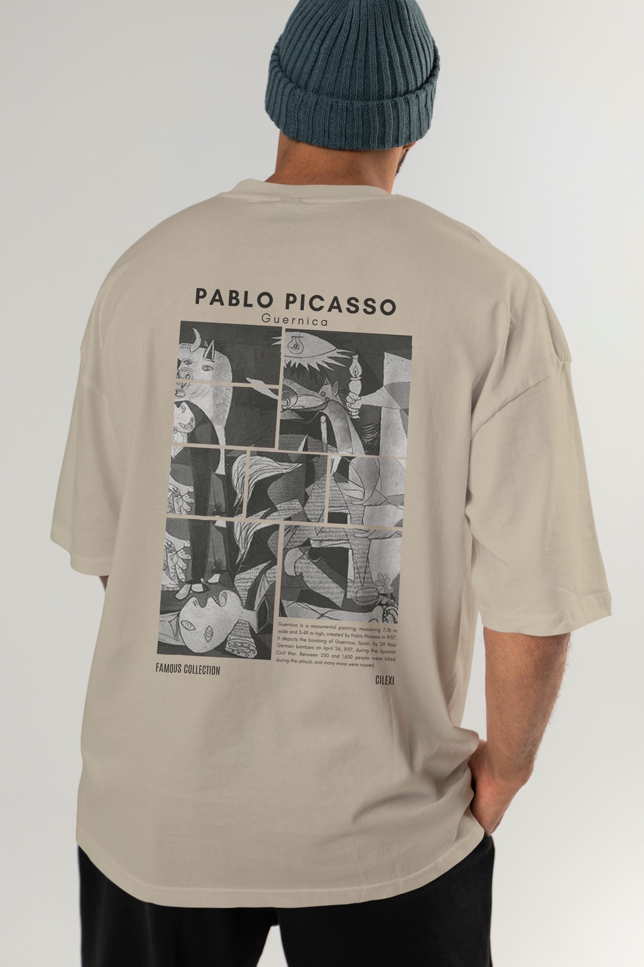 Pablo Picasso Guernica Arka Baskılı Oversize t-shirt Erkek Kadın Bisiklet Yaka Pamuk tişort