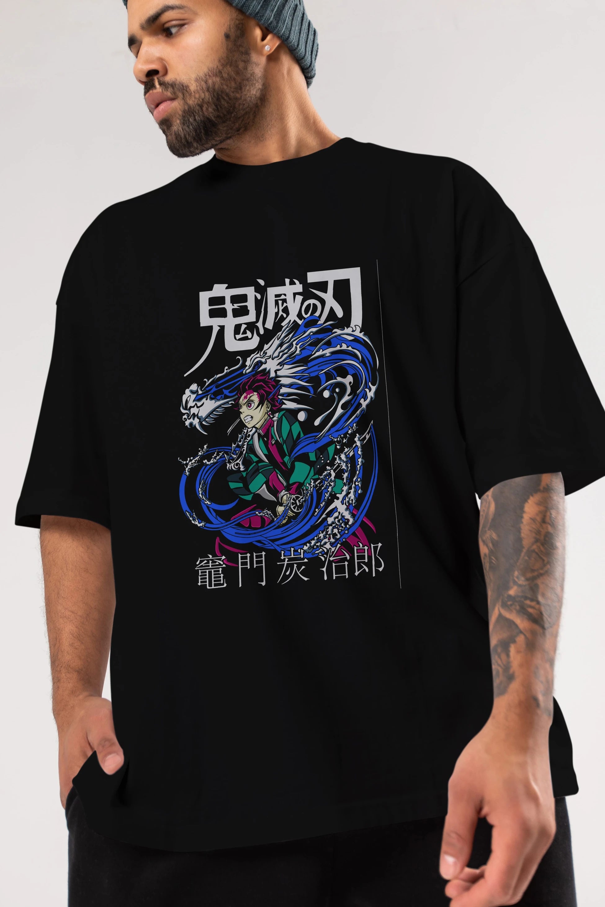 TANJIRO KAMADO 2 Anime Ön Baskılı Oversize t-shirt %100 pamuk Erkek Kadın Unisex