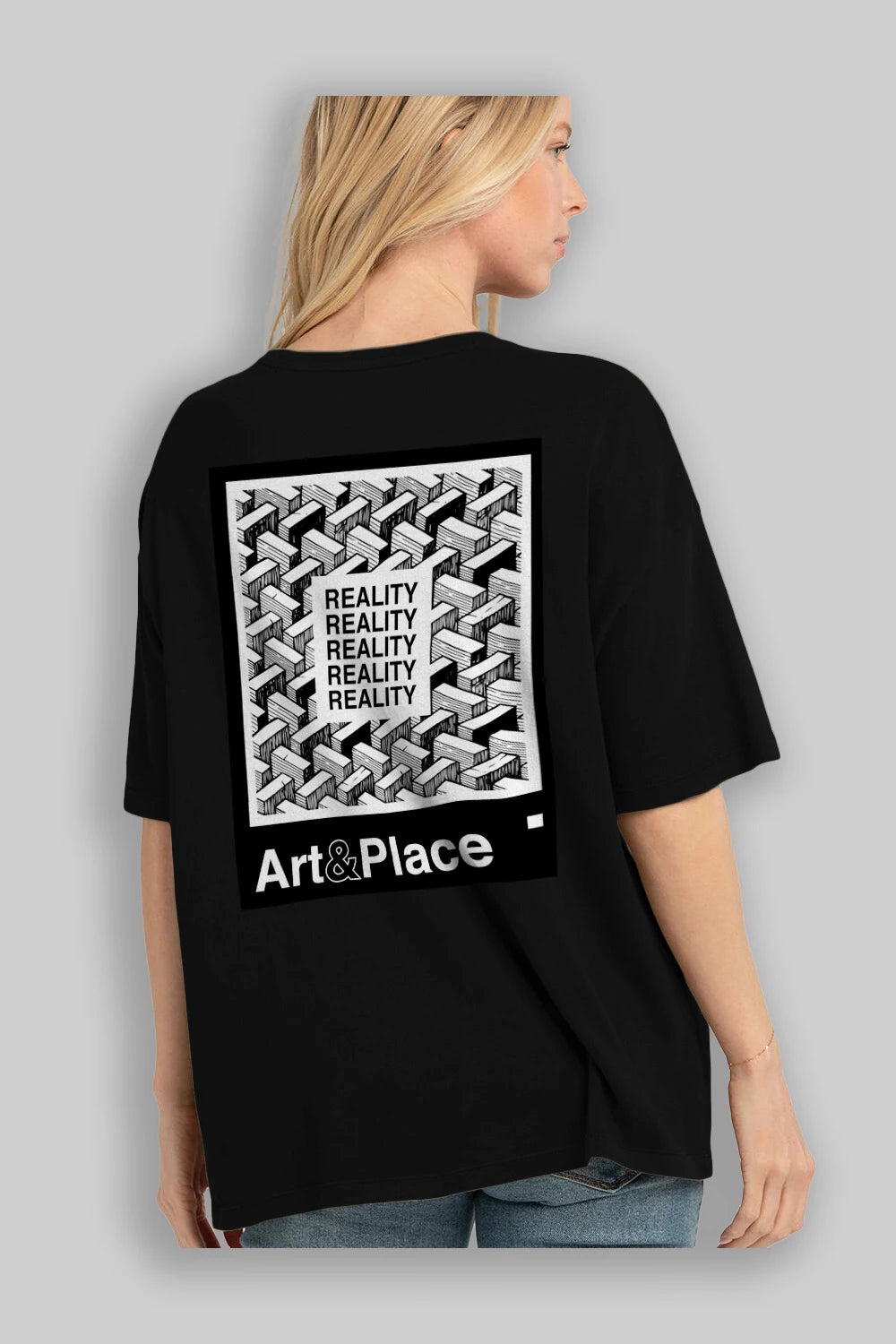 Reality Arka Baskılı Oversize t-shirt Erkek Kadın Unisex