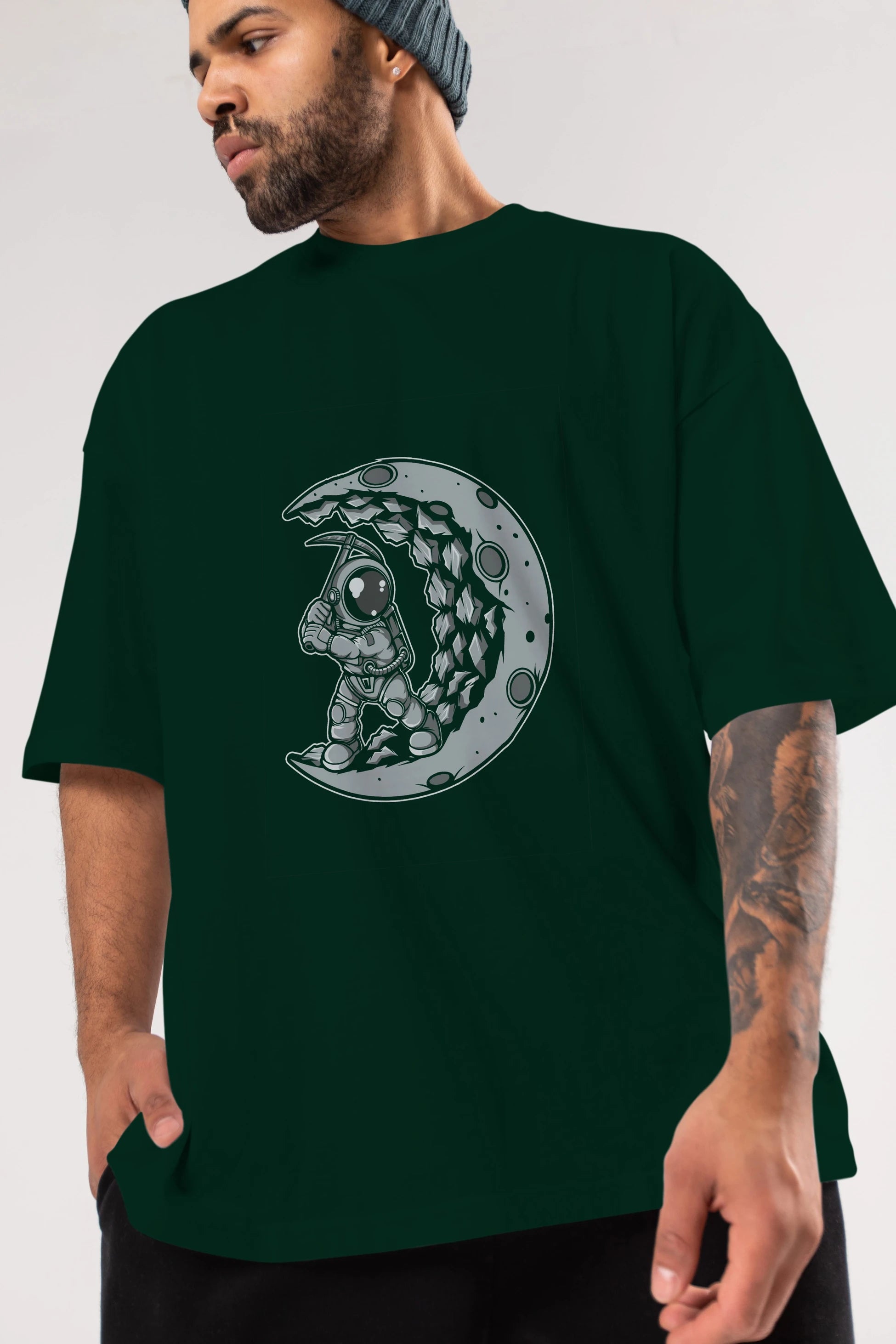 Astronaut Moon Digger Ön Baskılı Oversize t-shirt Erkek Kadın Unisex