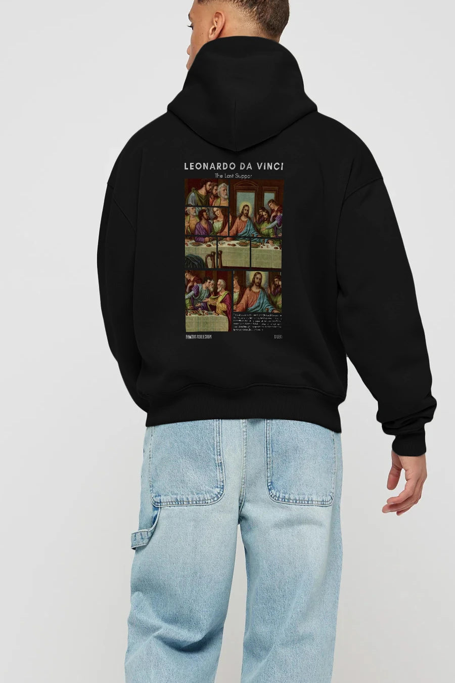 Leonardo Da Vinci Arka Baskılı Hoodie Oversize Kapüşonlu Sweatshirt Erkek Kadın