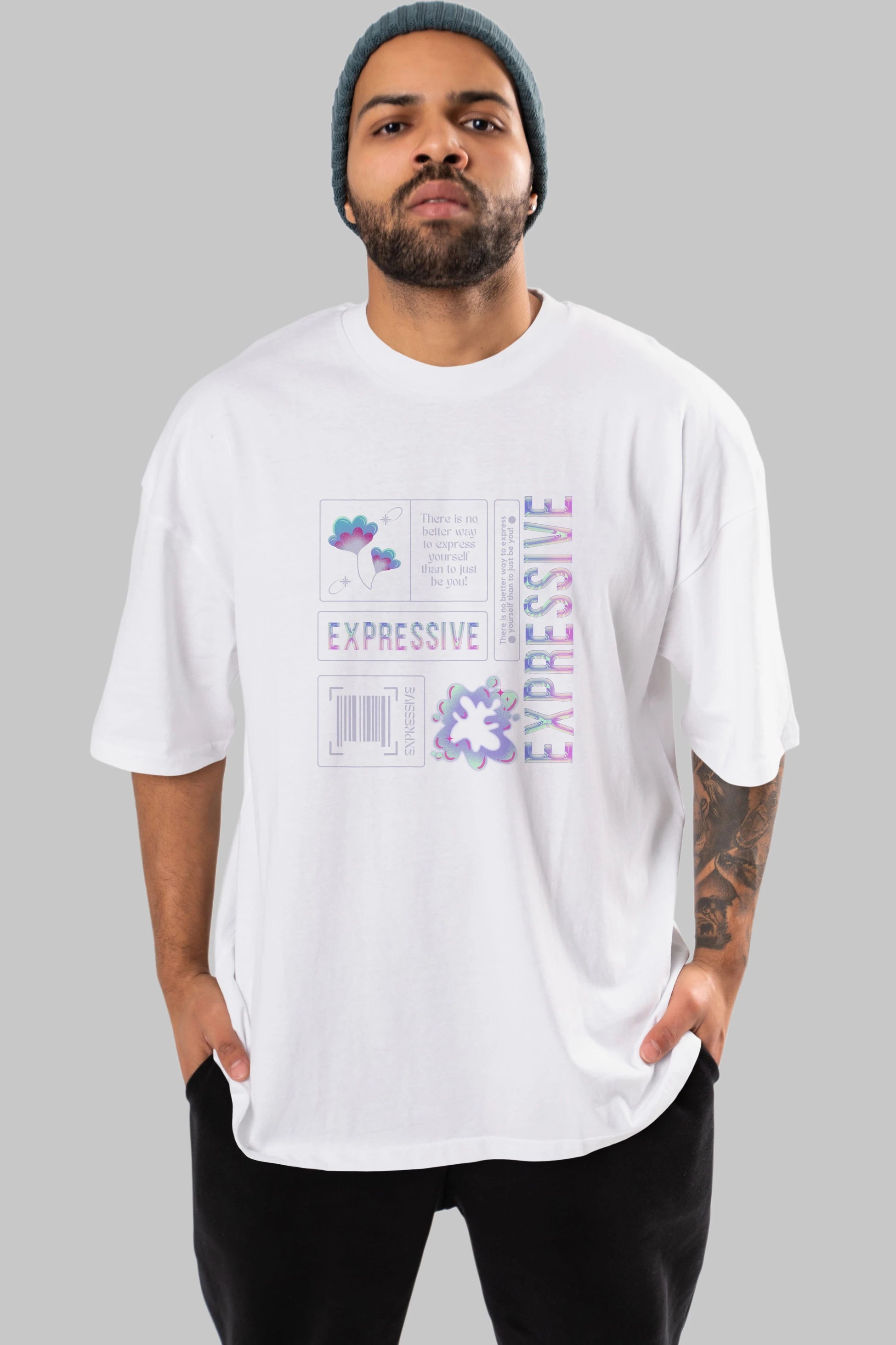 Expressive Streetwear Ön Baskılı Oversize t-shirt Erkek Kadın Unisex