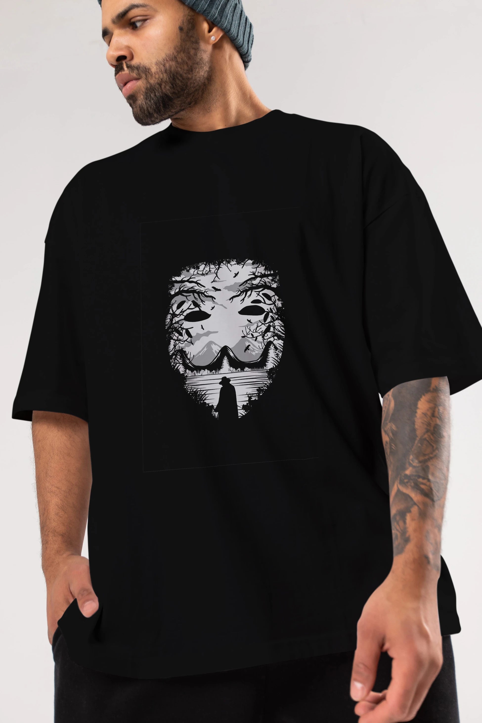 The Mask (2) Ön Baskılı Oversize t-shirt %100 pamuk Erkek Kadın Unisex