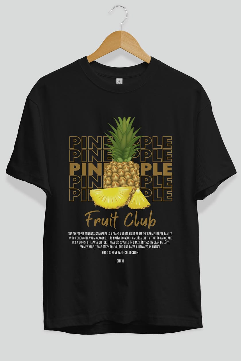 Pineapple Ön Baskılı Oversize t-shirt Erkek Kadın Pamuk Bisiklet Yaka tişort