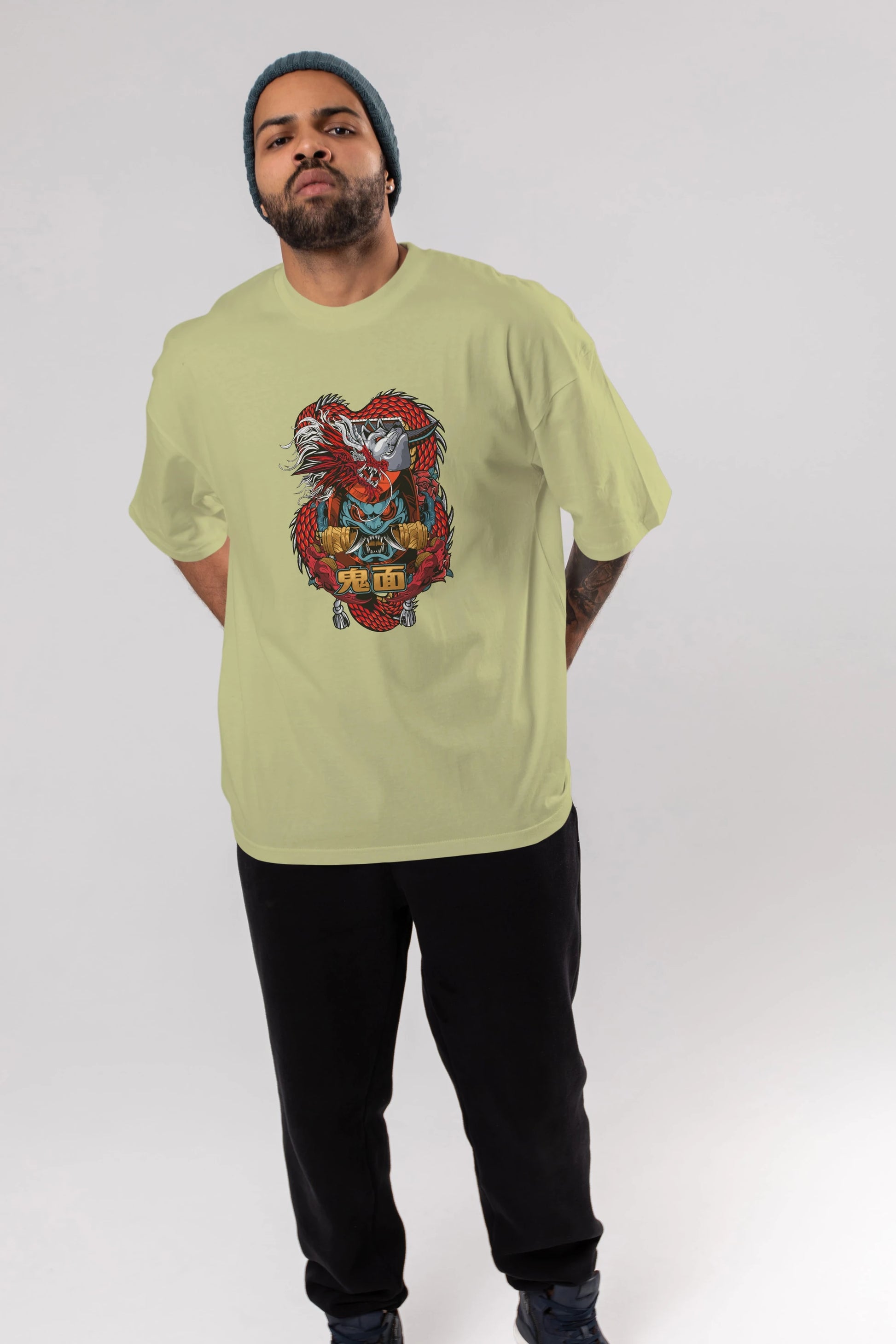 TRIBAL Anime Ön Baskılı Oversize t-shirt %100 pamuk Erkek Kadın Unisex