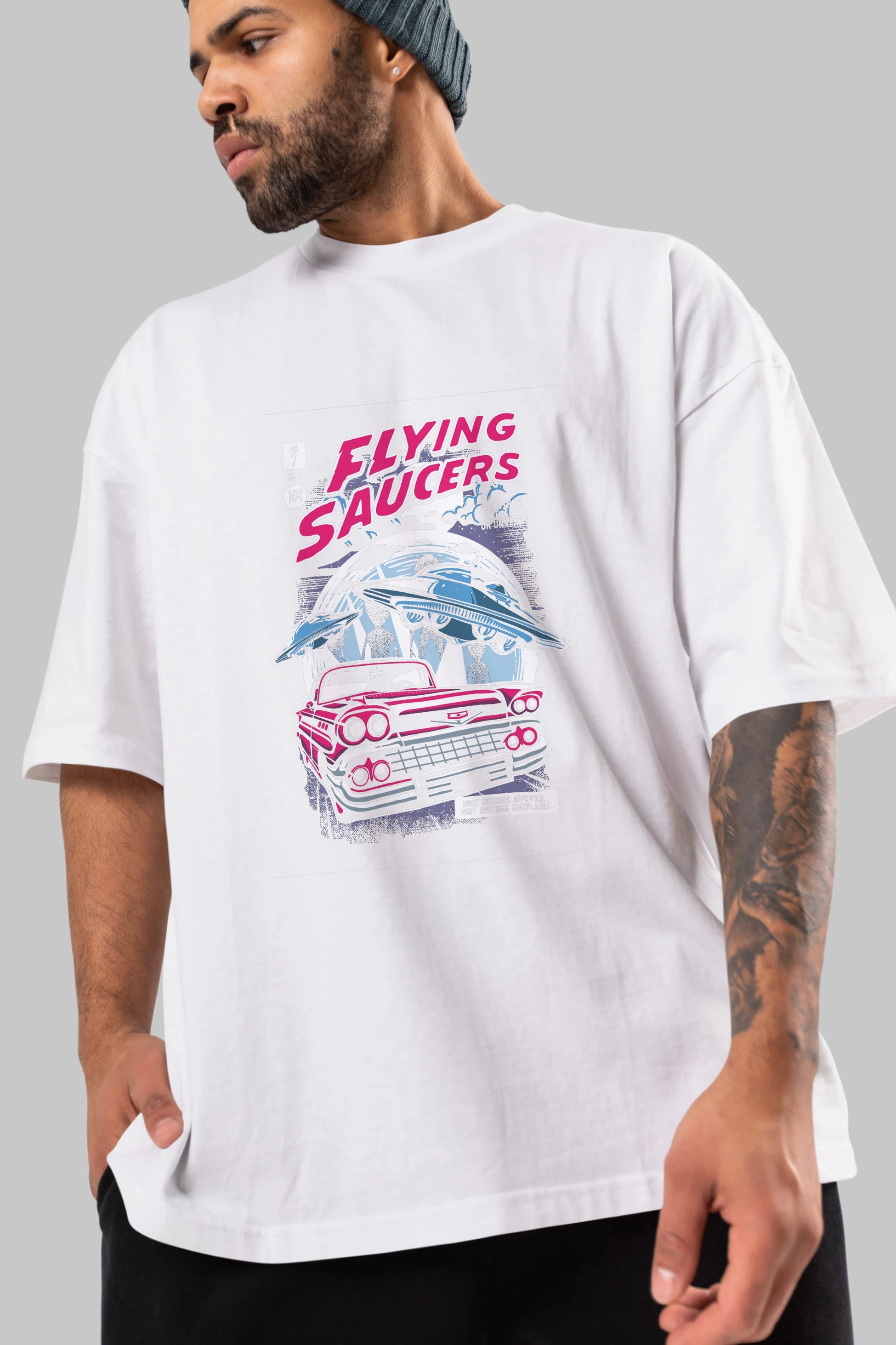 Flying Saucers Ön Baskılı Oversize t-shirt Erkek Kadın Unisex %100 Pamuk tişort