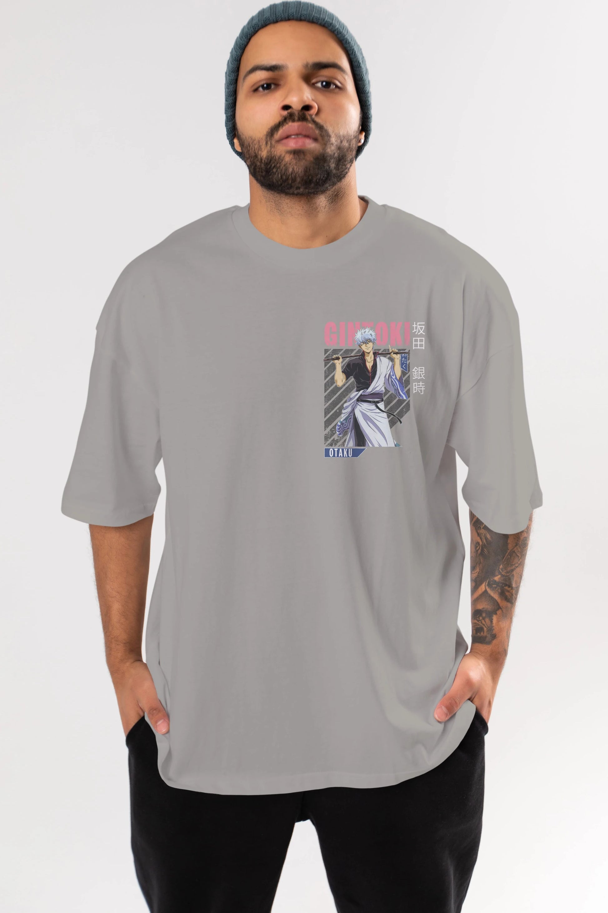 Gintoki Sakata GINTAMA 3 Ön Sol Baskılı Oversize t-shirt Erkek Kadın Unisex %100 Pamuk Bisiklet Yaka tişort