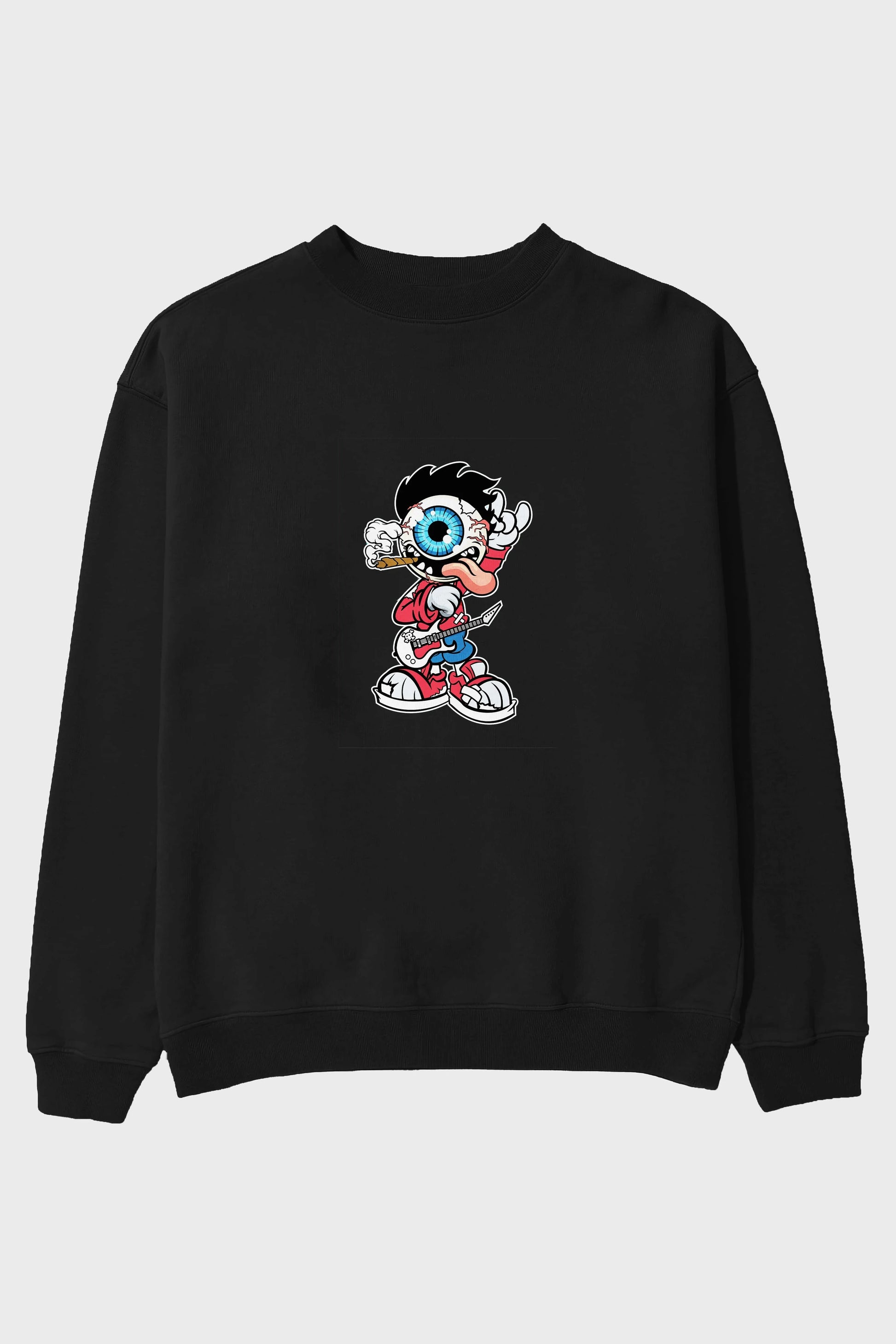 Eyeball Rockstar Ön Baskılı Oversize Sweatshirt Erkek Kadın Unisex