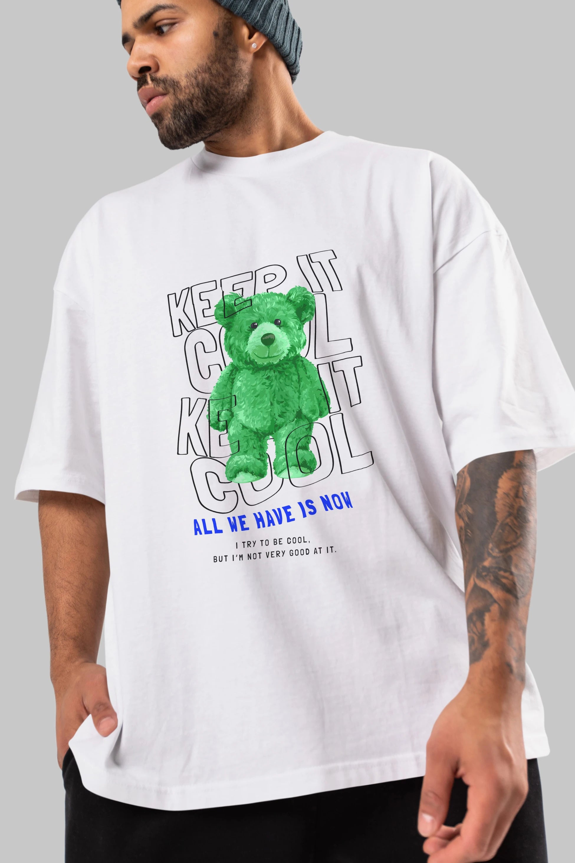 Keep it Cool Bear Ön Baskılı Oversize t-shirt Erkek Kadın Unisex