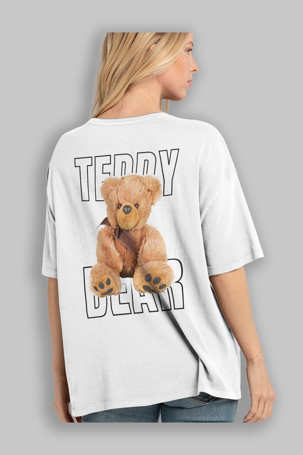 Teddy Bear Yazılı Arka Baskılı Oversize t-shirt Erkek Kadın Unisex %100 Pamuk