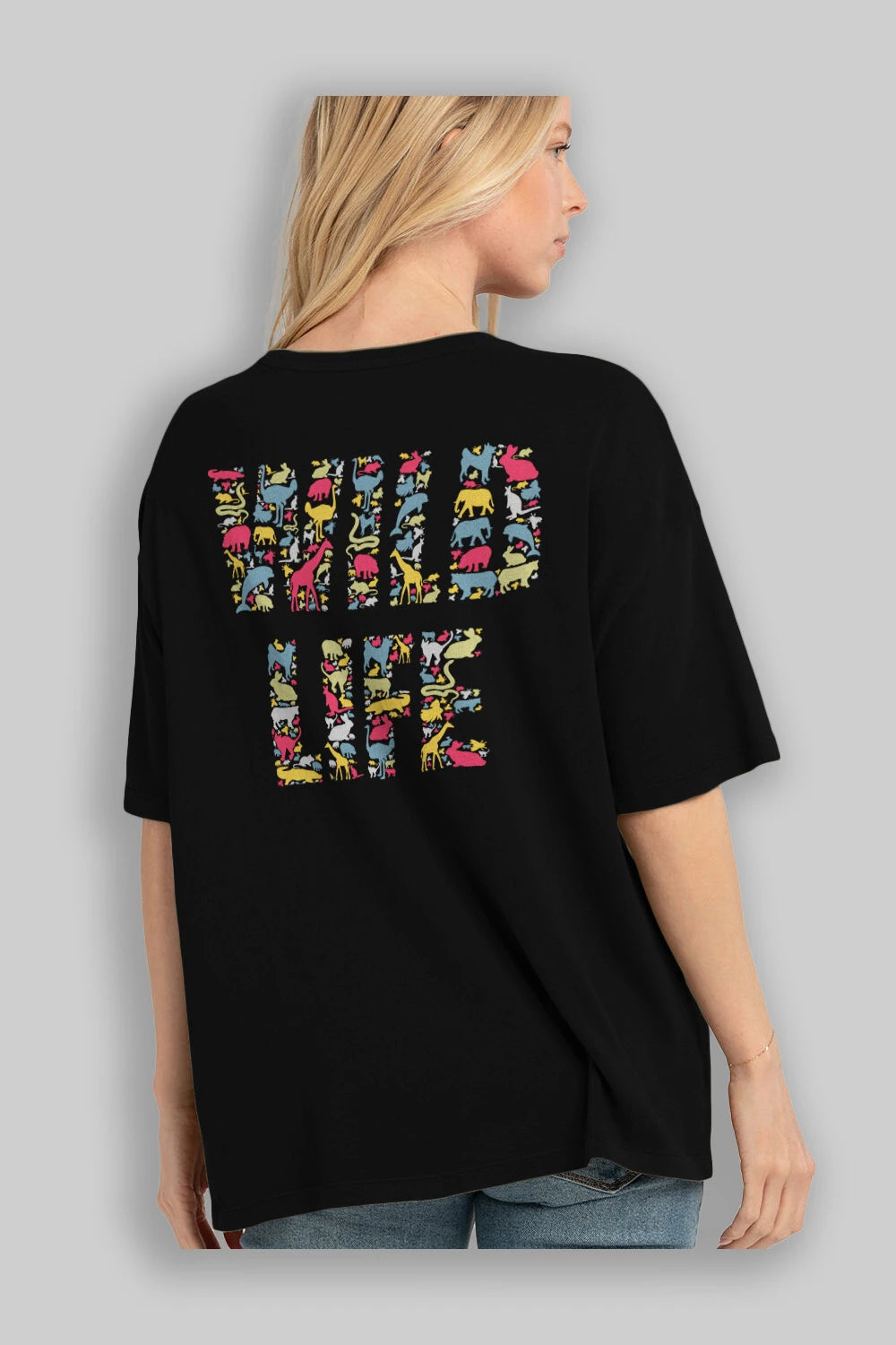 Wild Life Arka Baskılı Oversize t-shirt %100 pamuk Erkek Kadın Unisex