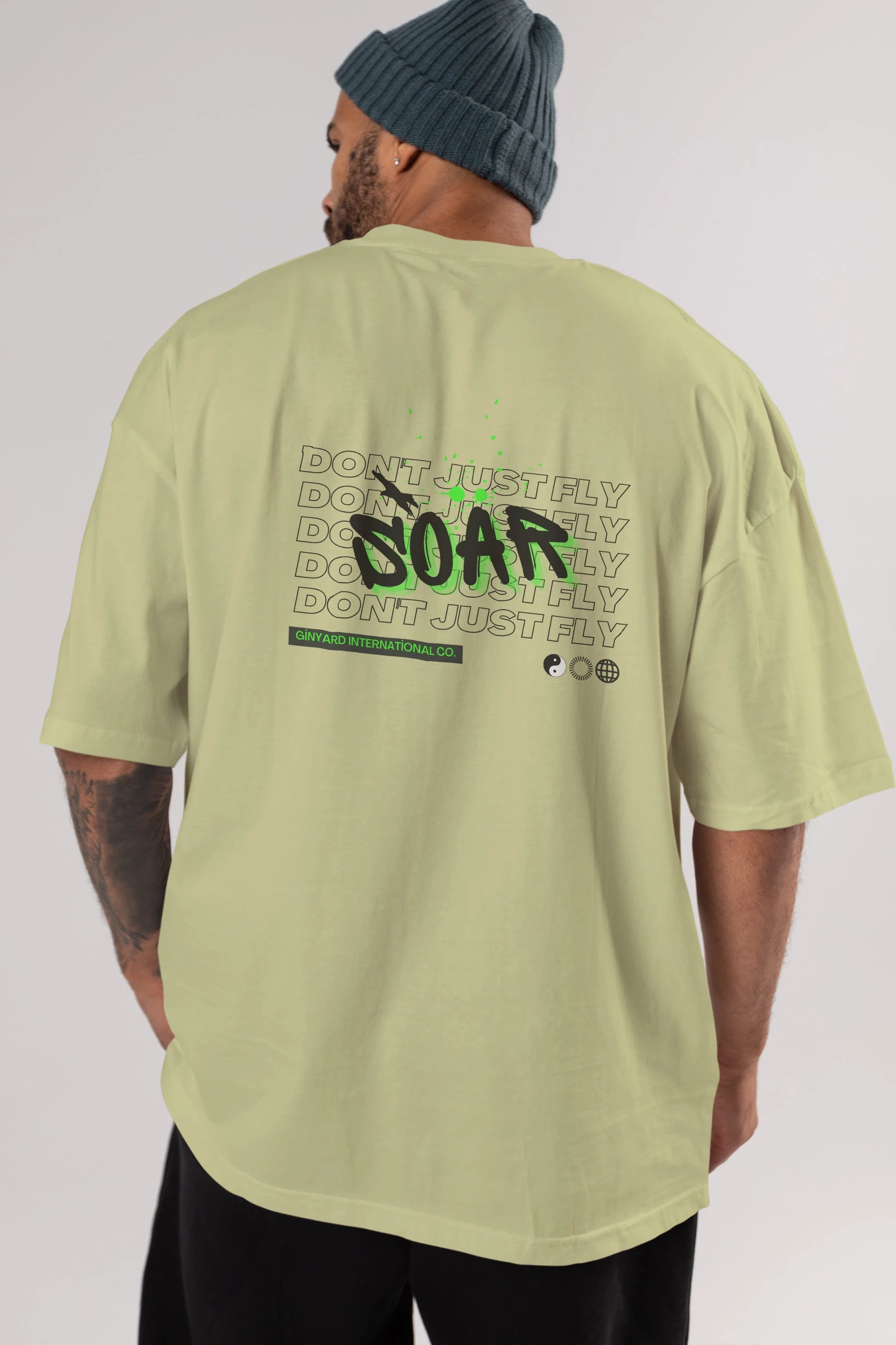 Soar Dont Just Fly Yazılı Arka Baskılı Oversize t-shirt Erkek Kadın Unisex