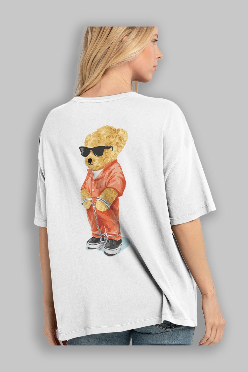 Teddy Bear Kodes Arka Baskılı Oversize t-shirt Erkek Kadın Unisex %100 Pamuk